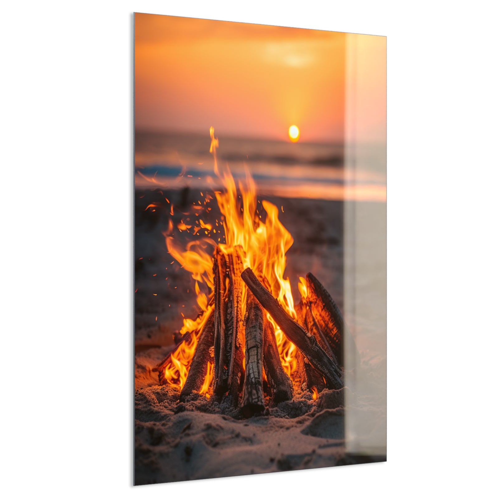 Deko Glas Wandbild Motiv 071h Feuer am Strand