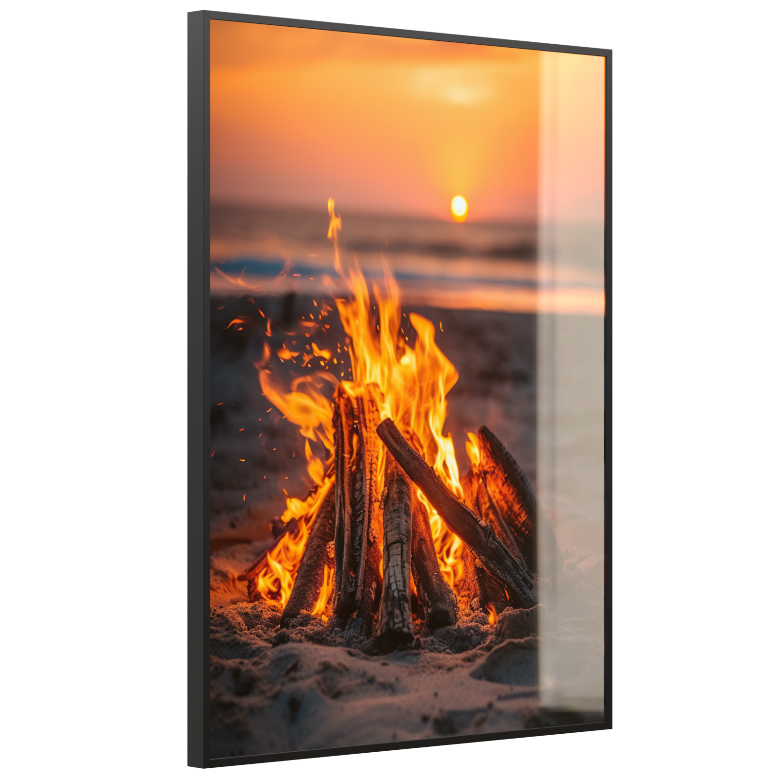 Deko Glas Wandbild Motiv 071h Feuer am Strand