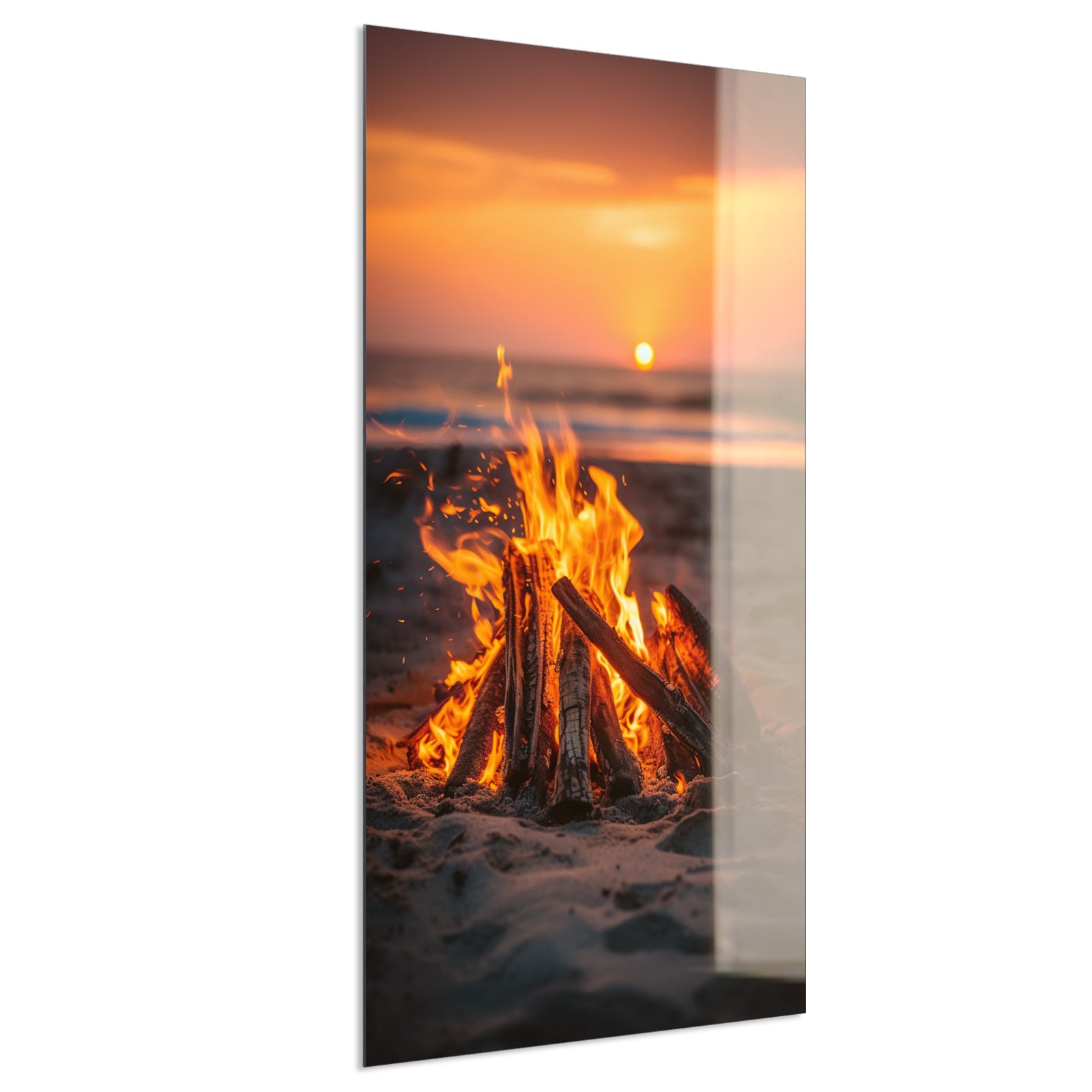 Deko Glas Wandbild Motiv 071h Feuer am Strand