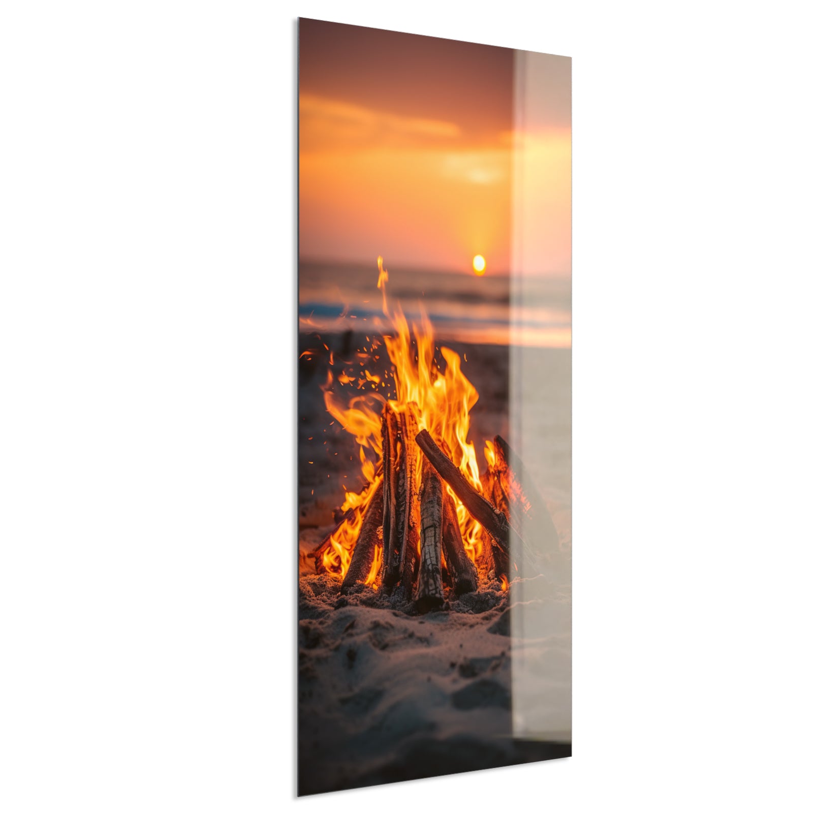 Deko Glas Wandbild Motiv 071h Feuer am Strand