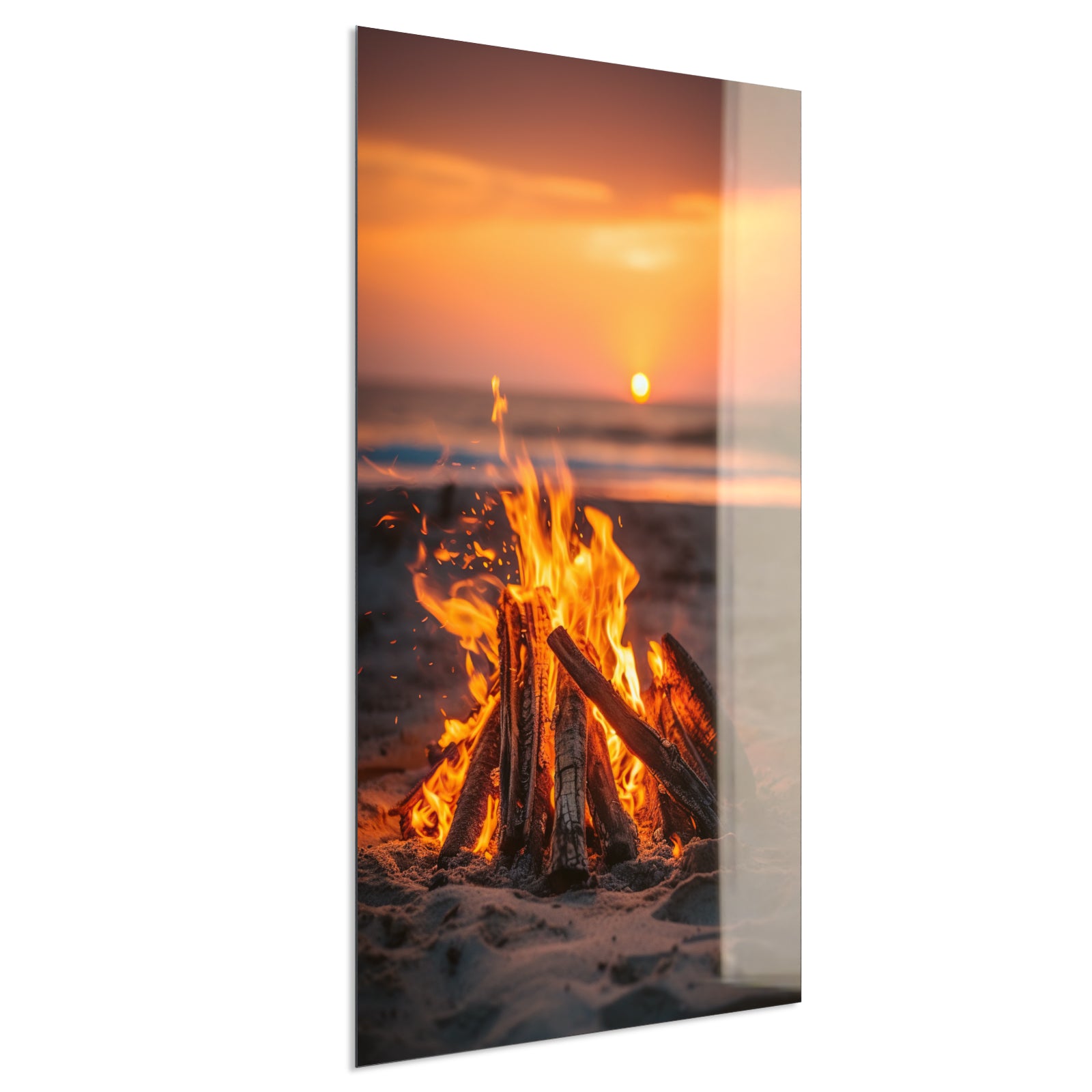 Deko Glas Wandbild Motiv 071h Feuer am Strand