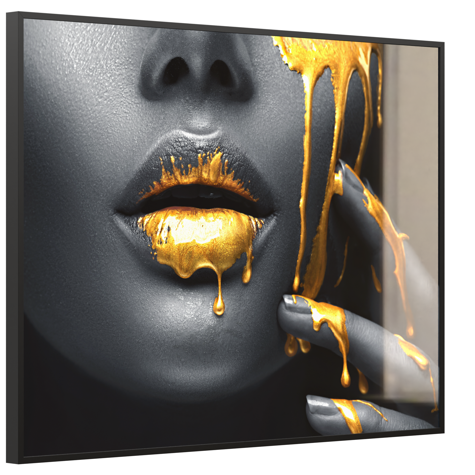 Deko Glas Wandbild Motiv 081 Goldene Lippen
