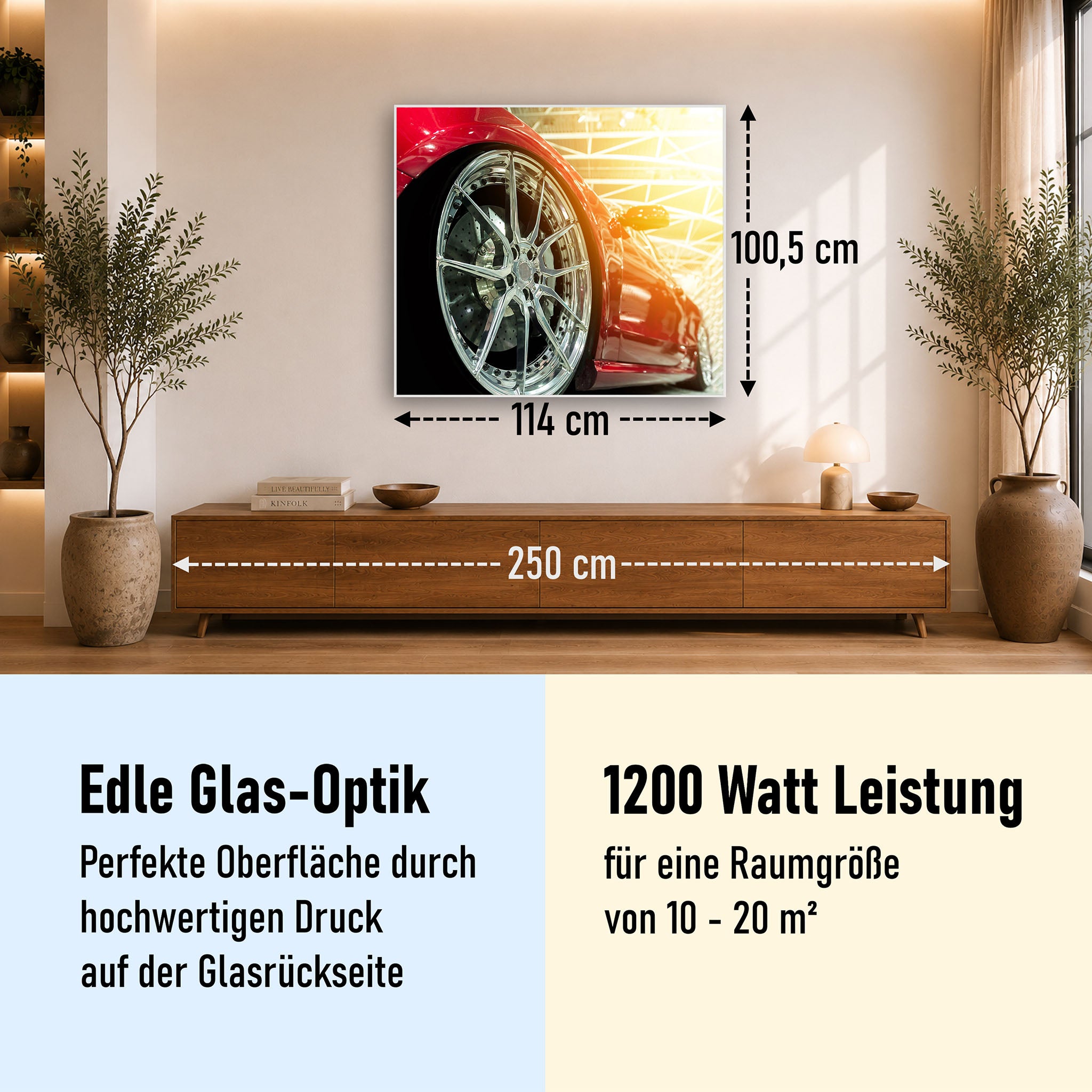 Glas Infrarotheizung 350-1200W Motiv 008 rotes Auto