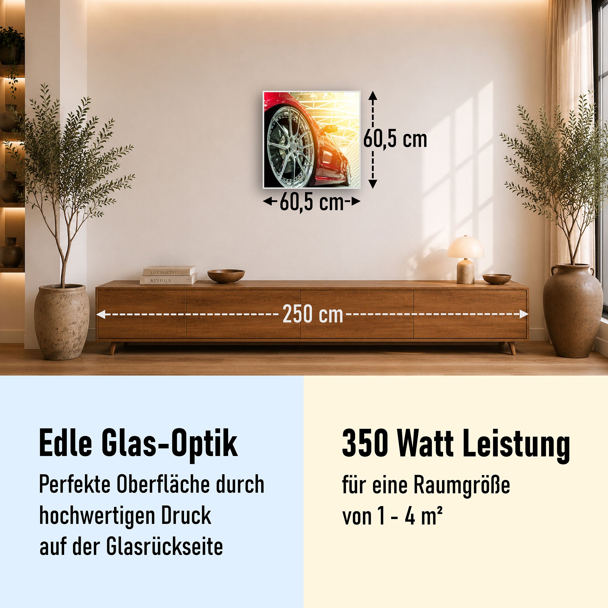 Glas Infrarotheizung 350-1200W Motiv 008 rotes Auto