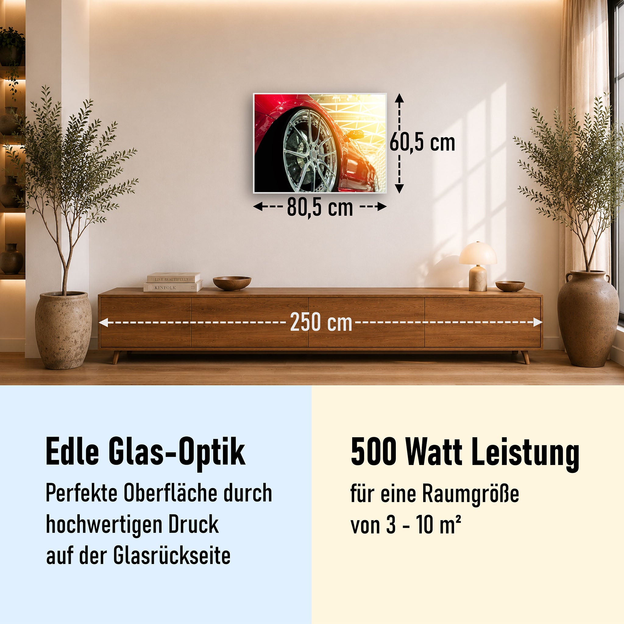 Glas Infrarotheizung 350-1200W Motiv 008 rotes Auto