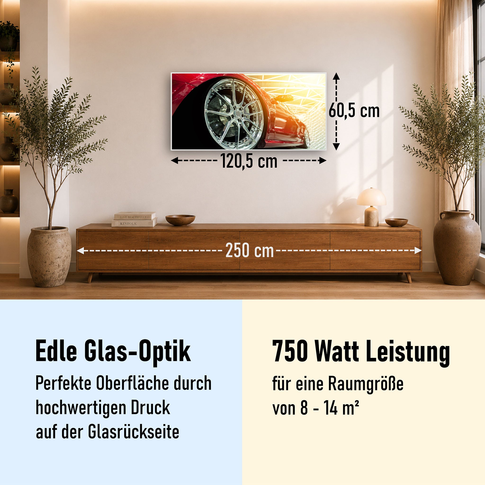 Glas Infrarotheizung 350-1200W Motiv 008 rotes Auto