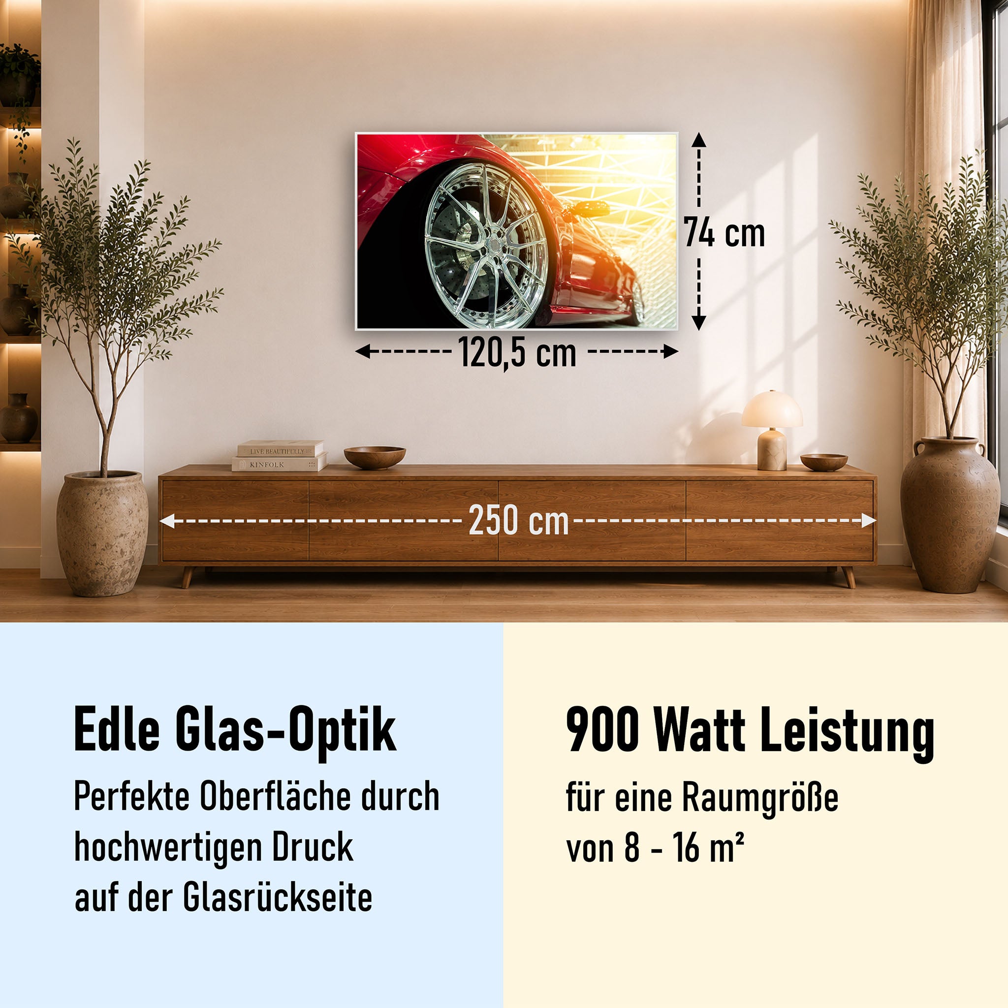Glas Infrarotheizung 350-1200W Motiv 008 rotes Auto