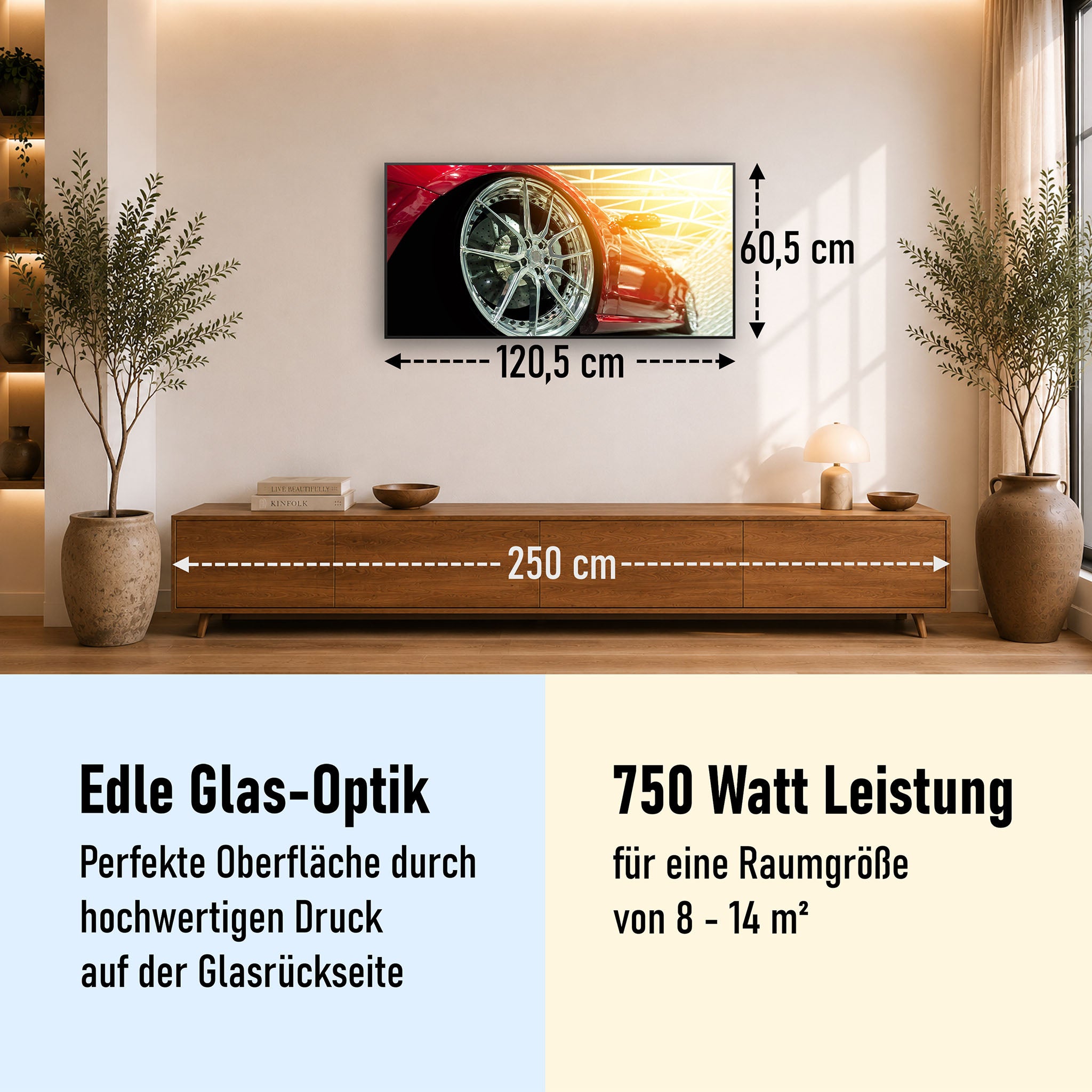 Glas Infrarotheizung 350-1200W Motiv 008 rotes Auto