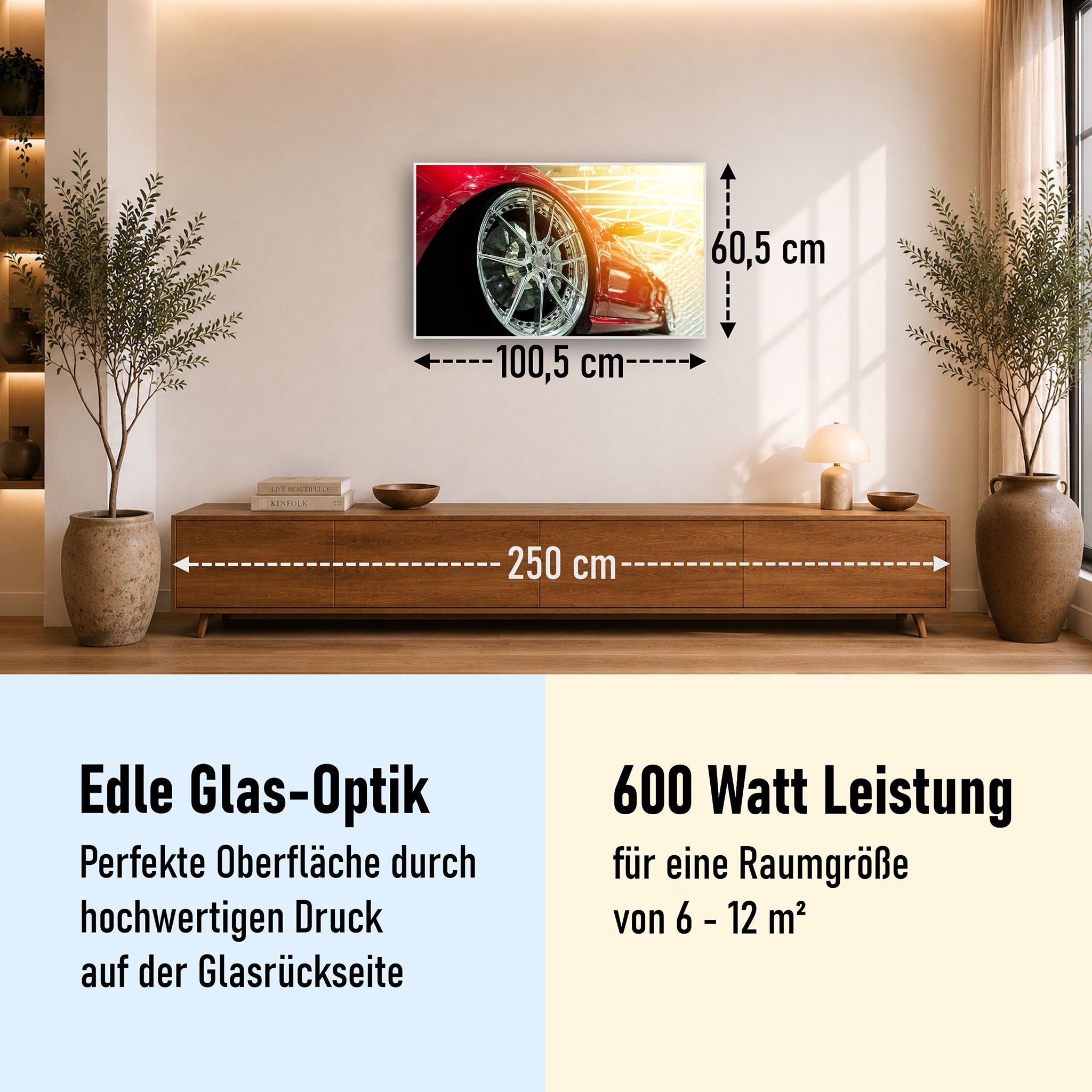 Glas Infrarotheizung 350-1200W Motiv 008 rotes Auto