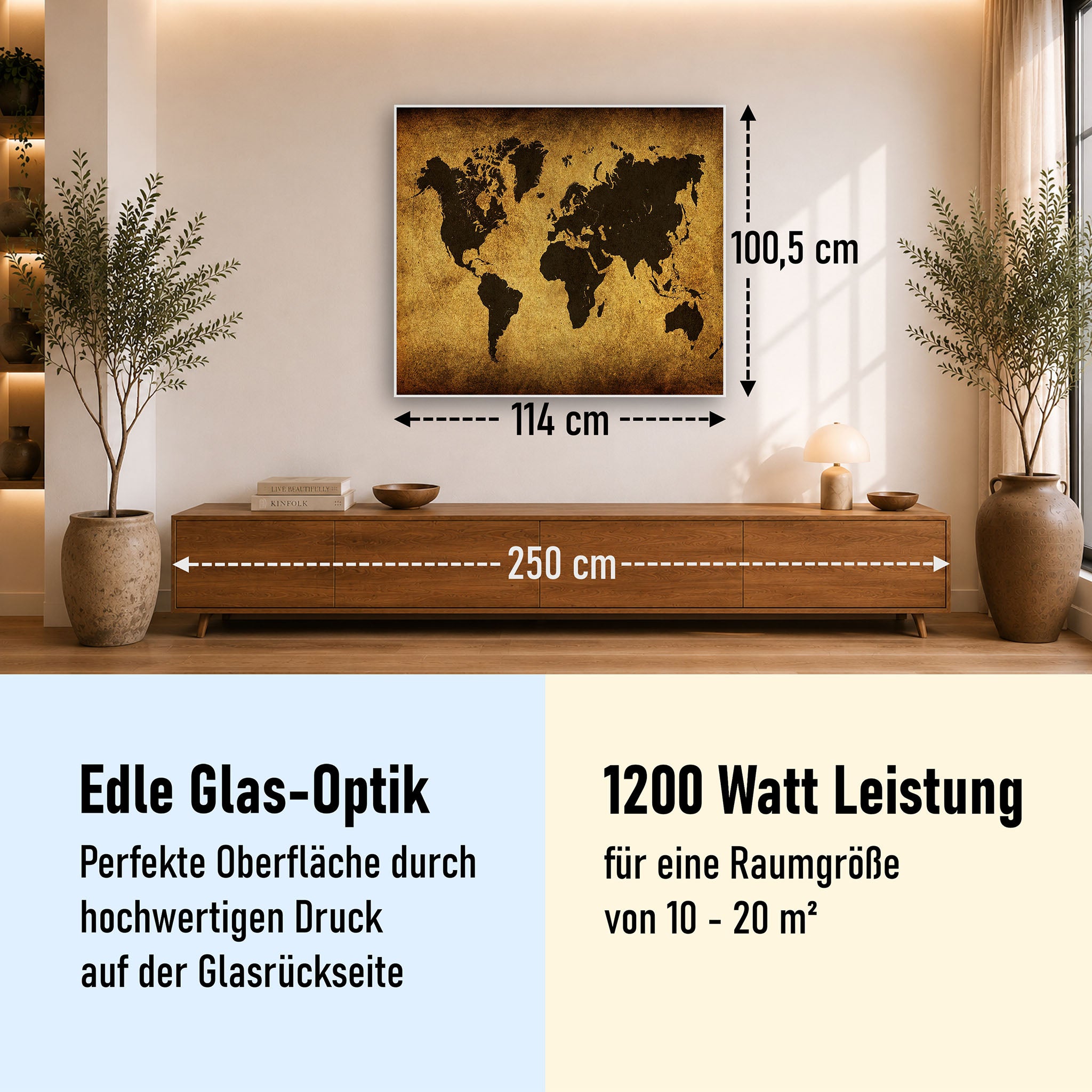 Glas Infrarotheizung 350-1200W Motiv 009 Weltkarte