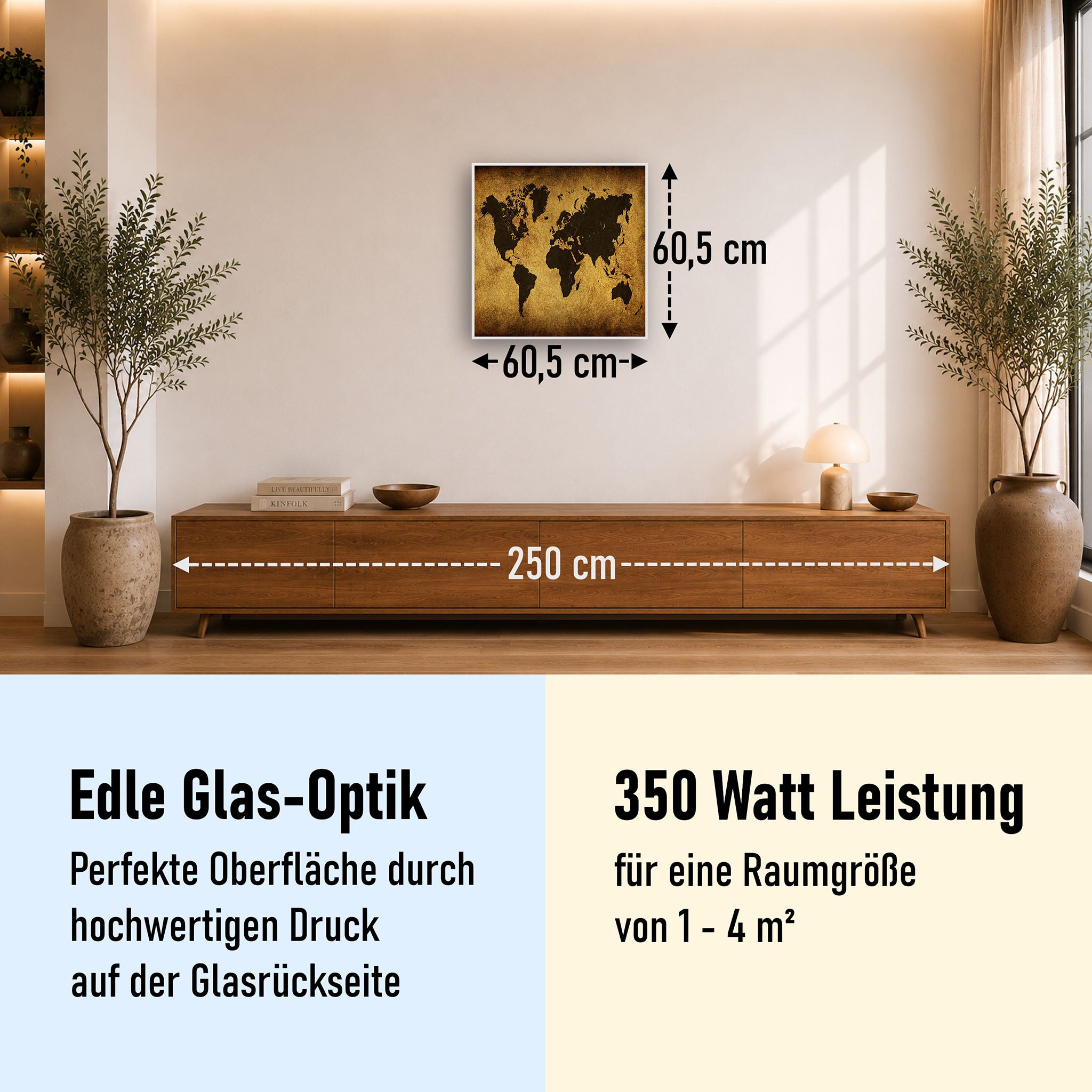 Glas Infrarotheizung 350-1200W Motiv 009 Weltkarte