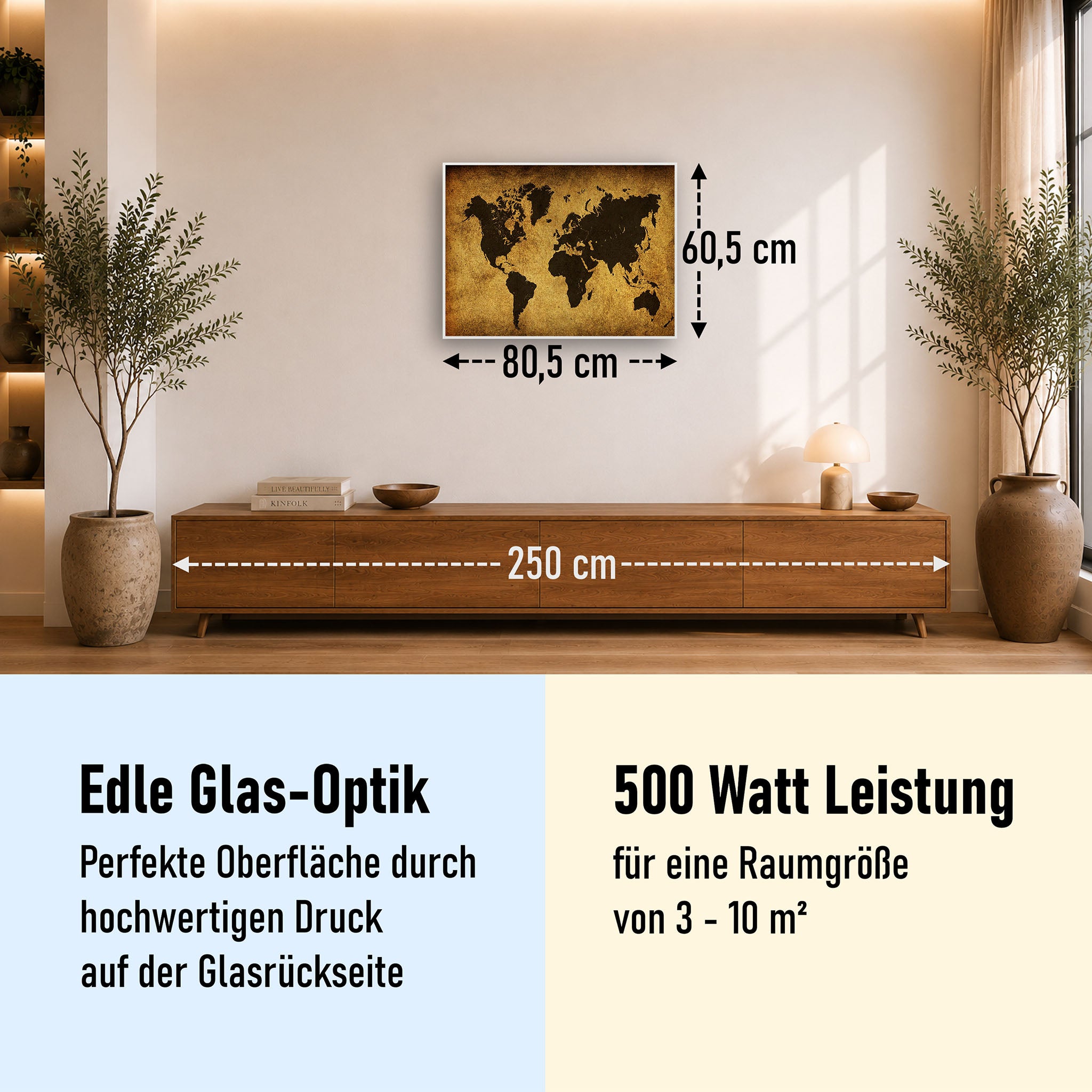Glas Infrarotheizung 350-1200W Motiv 009 Weltkarte