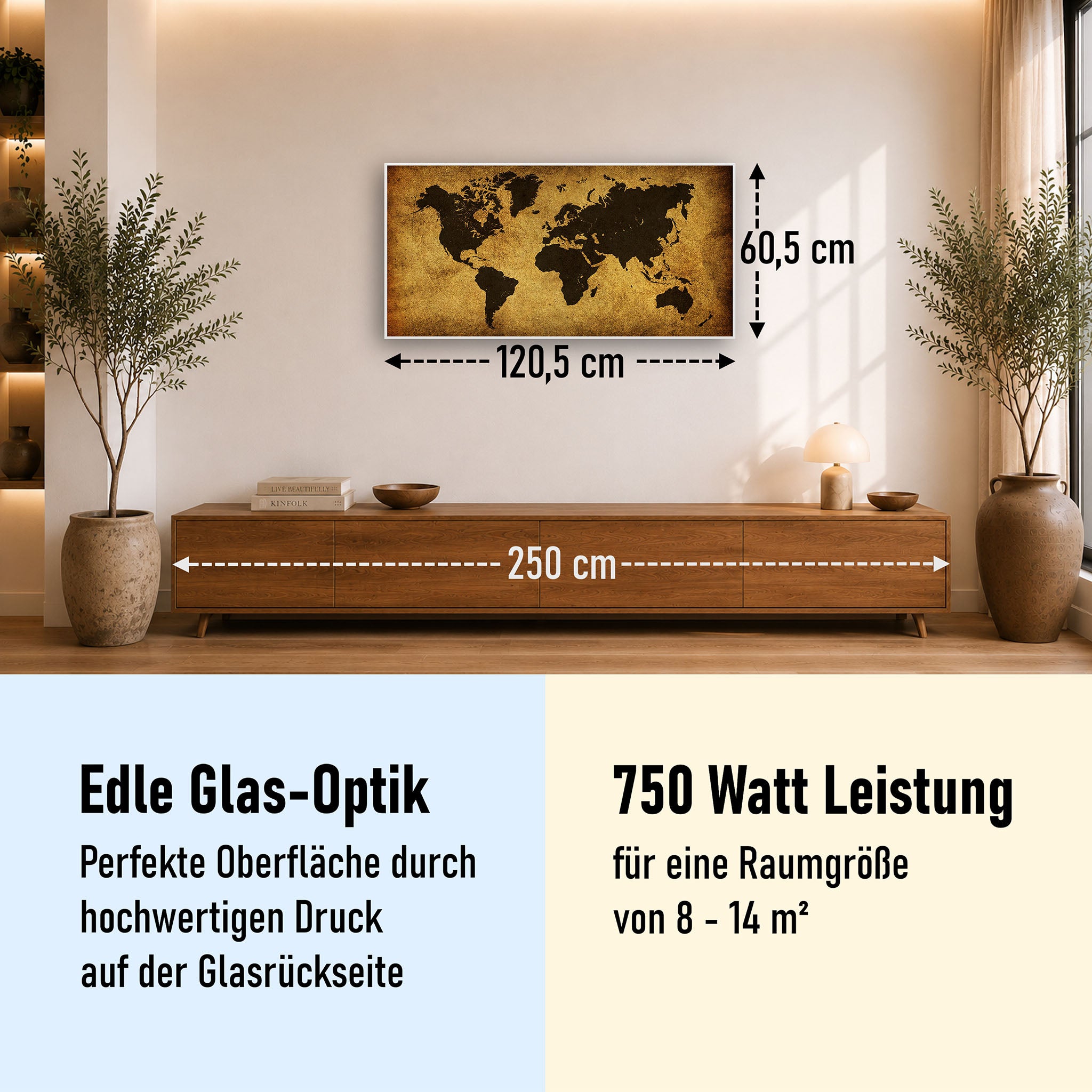 Glas Infrarotheizung 350-1200W Motiv 009 Weltkarte