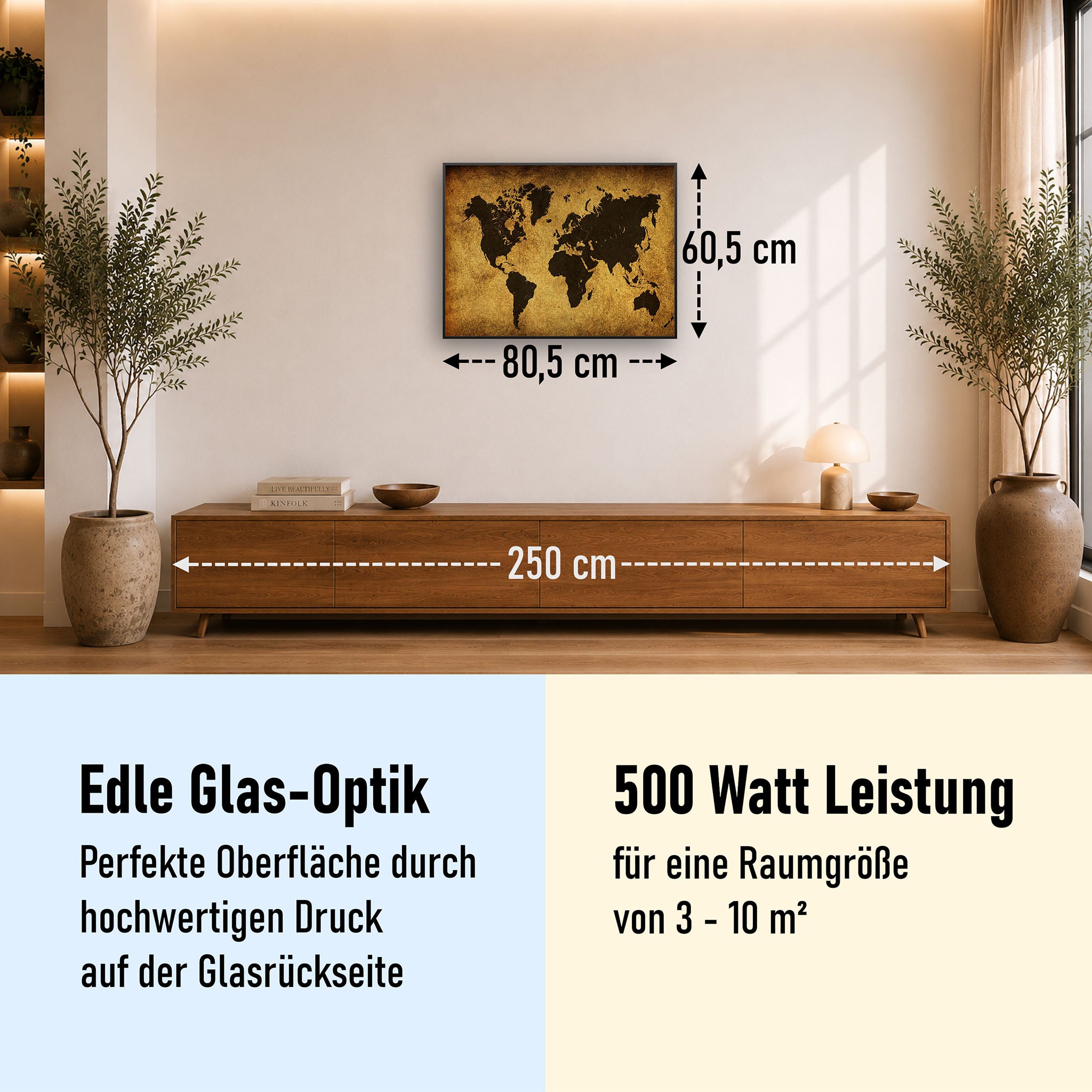 Glas Infrarotheizung 350-1200W Motiv 009 Weltkarte