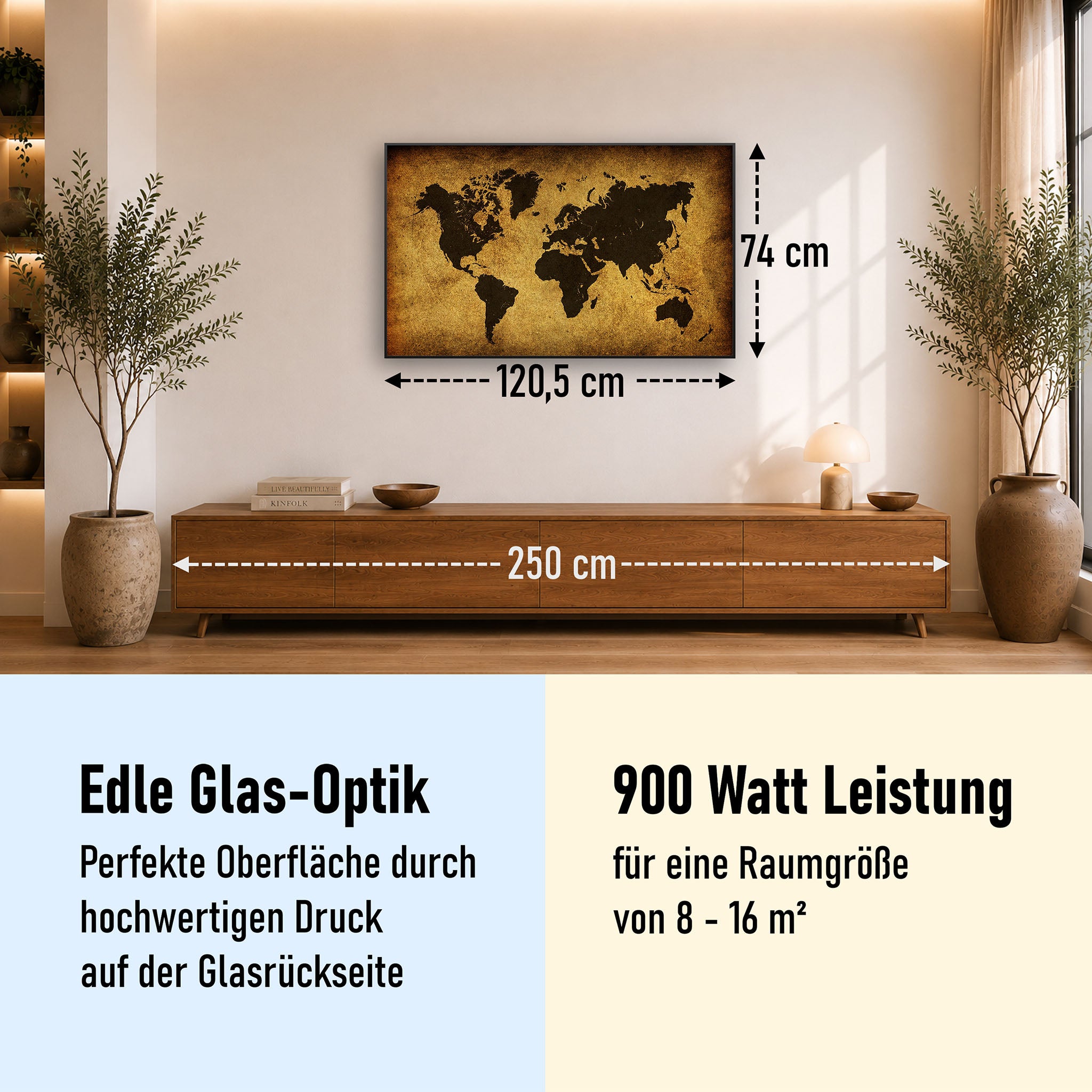 Glas Infrarotheizung 350-1200W Motiv 009 Weltkarte