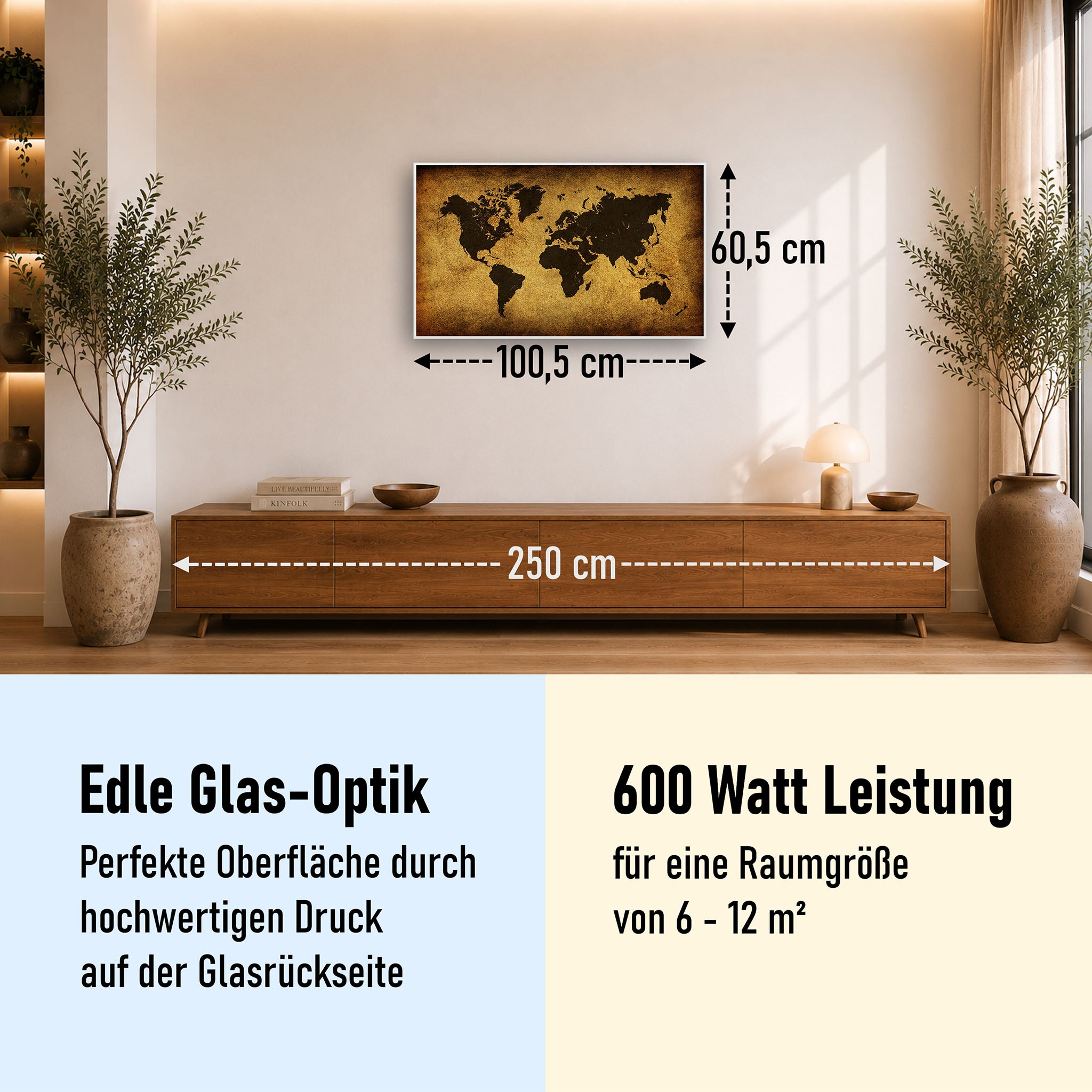 Glas Infrarotheizung 350-1200W Motiv 009 Weltkarte