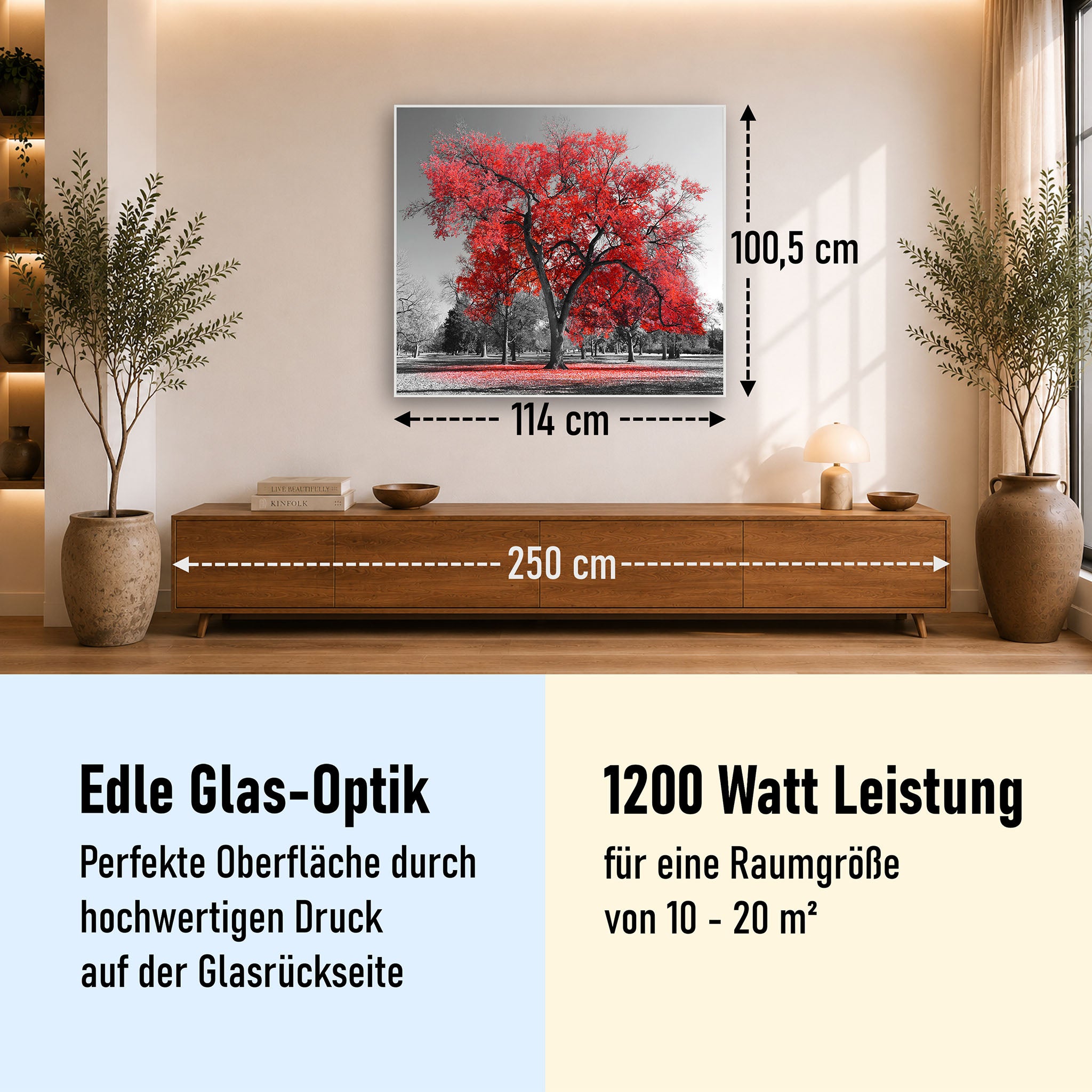 Glas Infrarotheizung 350-1200W Motiv 010 roter Baum