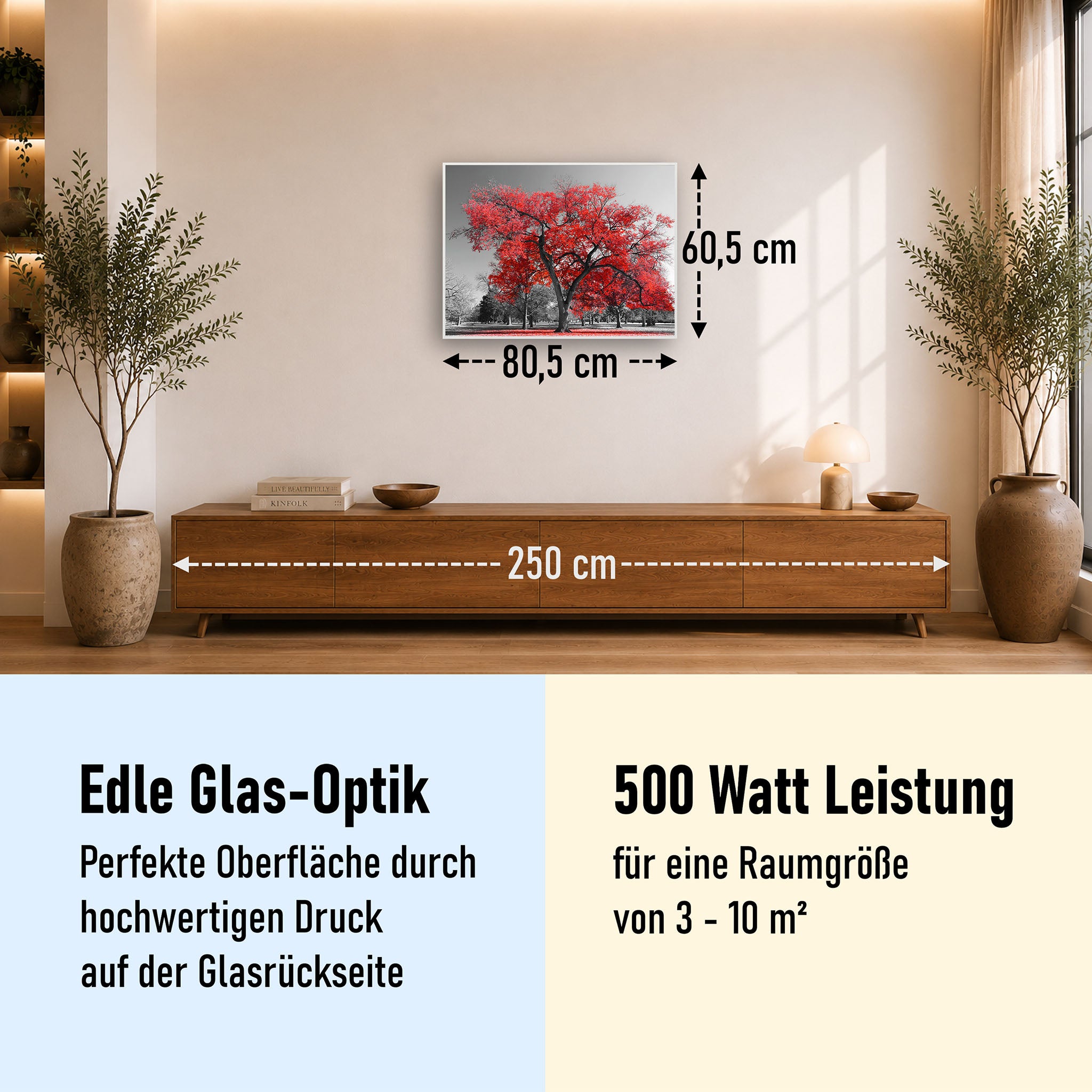 Glas Infrarotheizung 350-1200W Motiv 010 roter Baum
