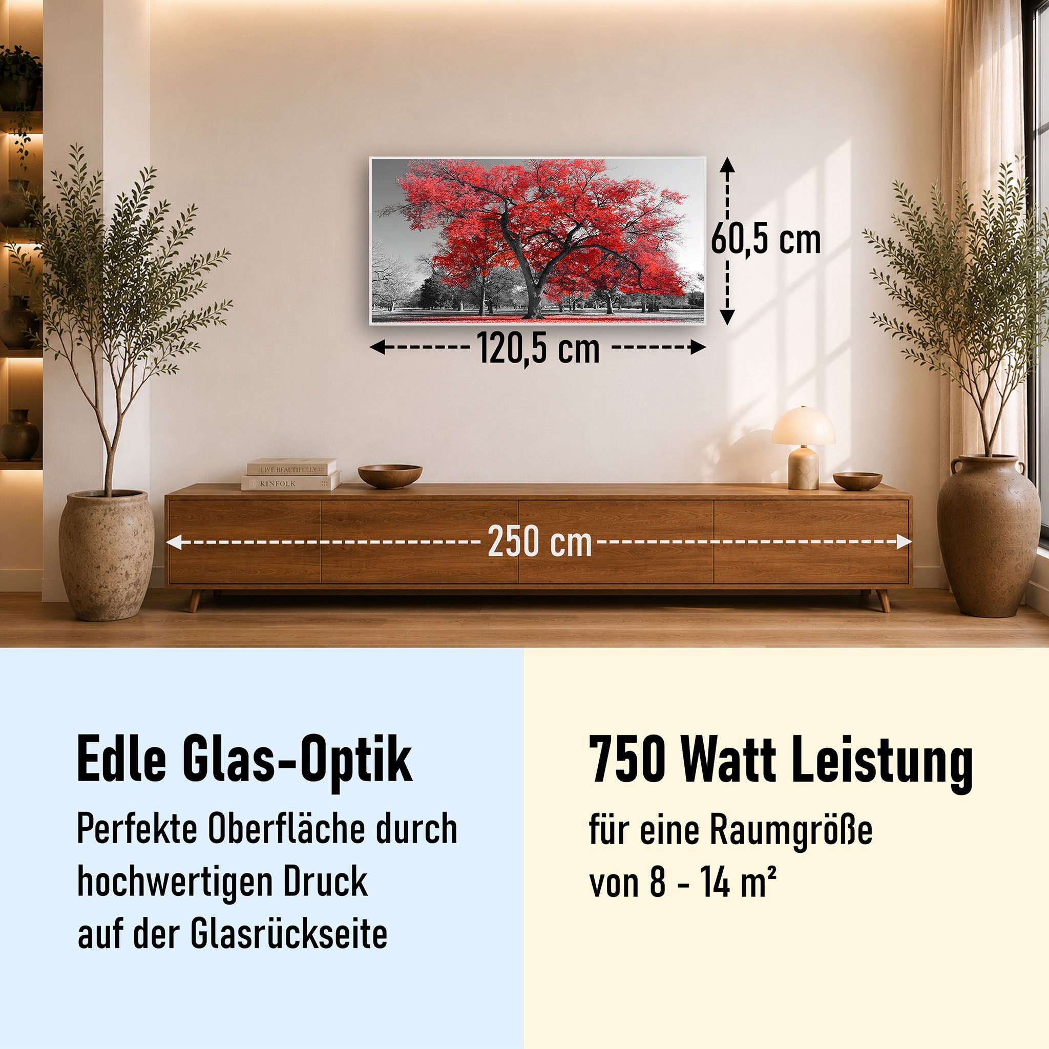 Glas Infrarotheizung 350-1200W Motiv 010 roter Baum