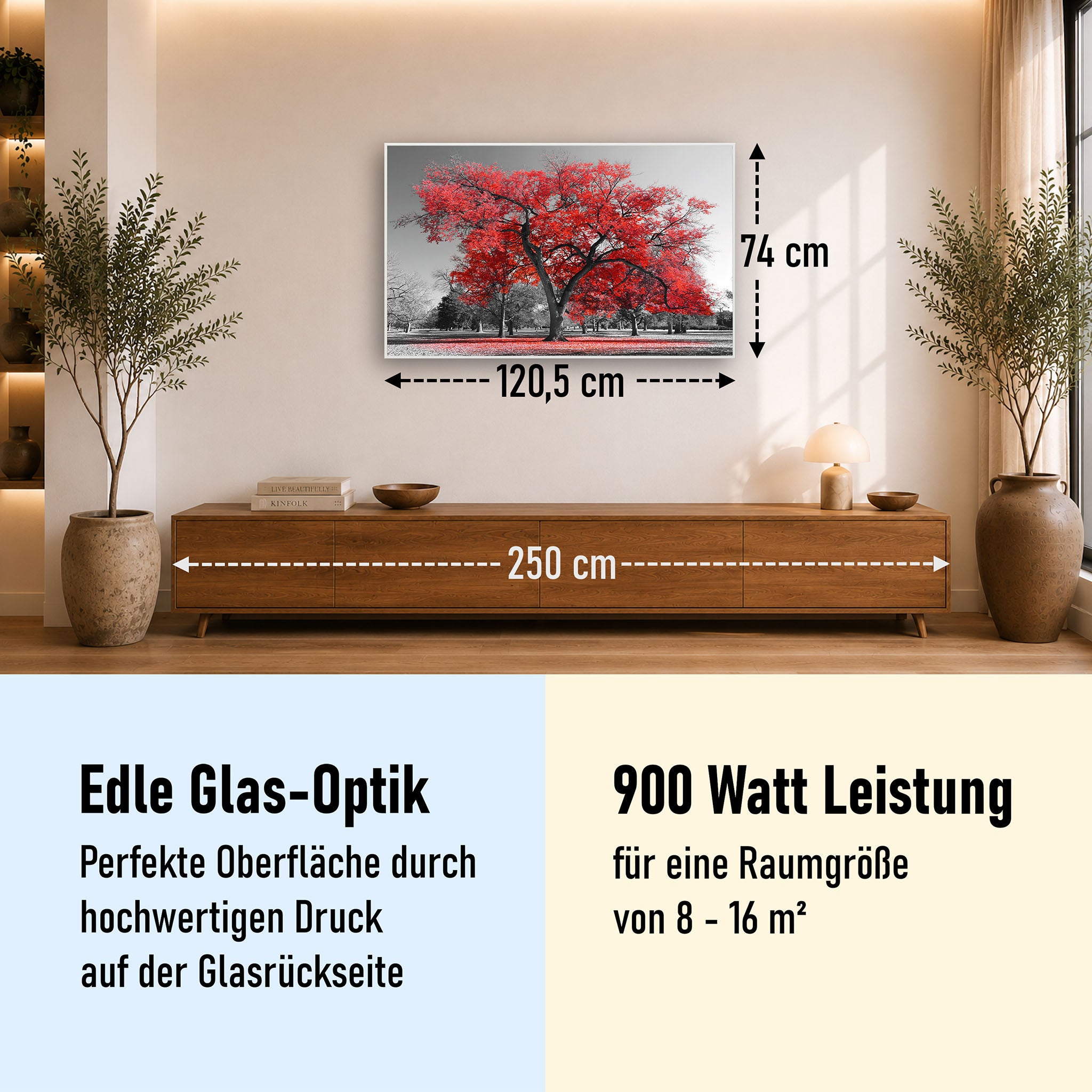 Glas Infrarotheizung 350-1200W Motiv 010 roter Baum