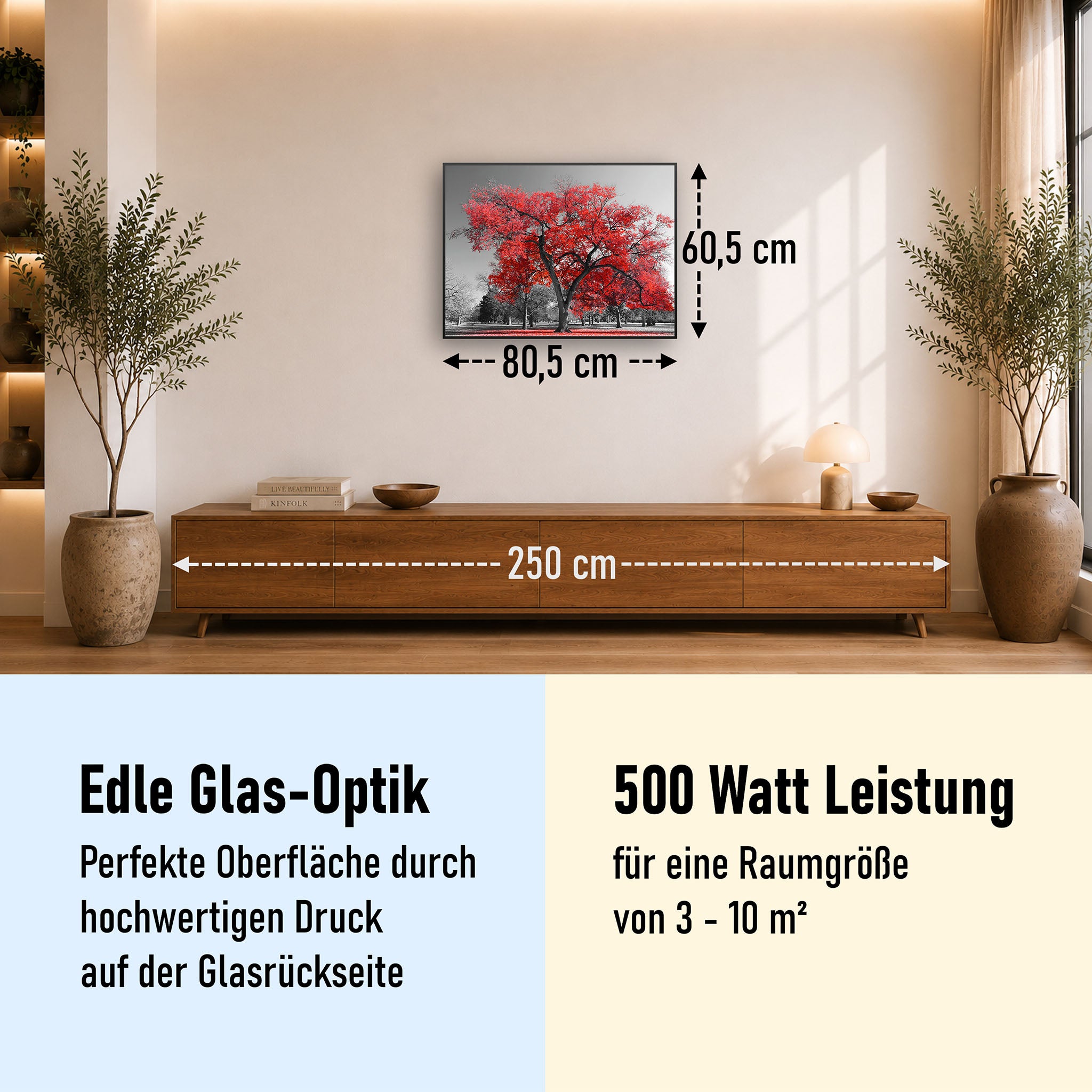 Glas Infrarotheizung 350-1200W Motiv 010 roter Baum
