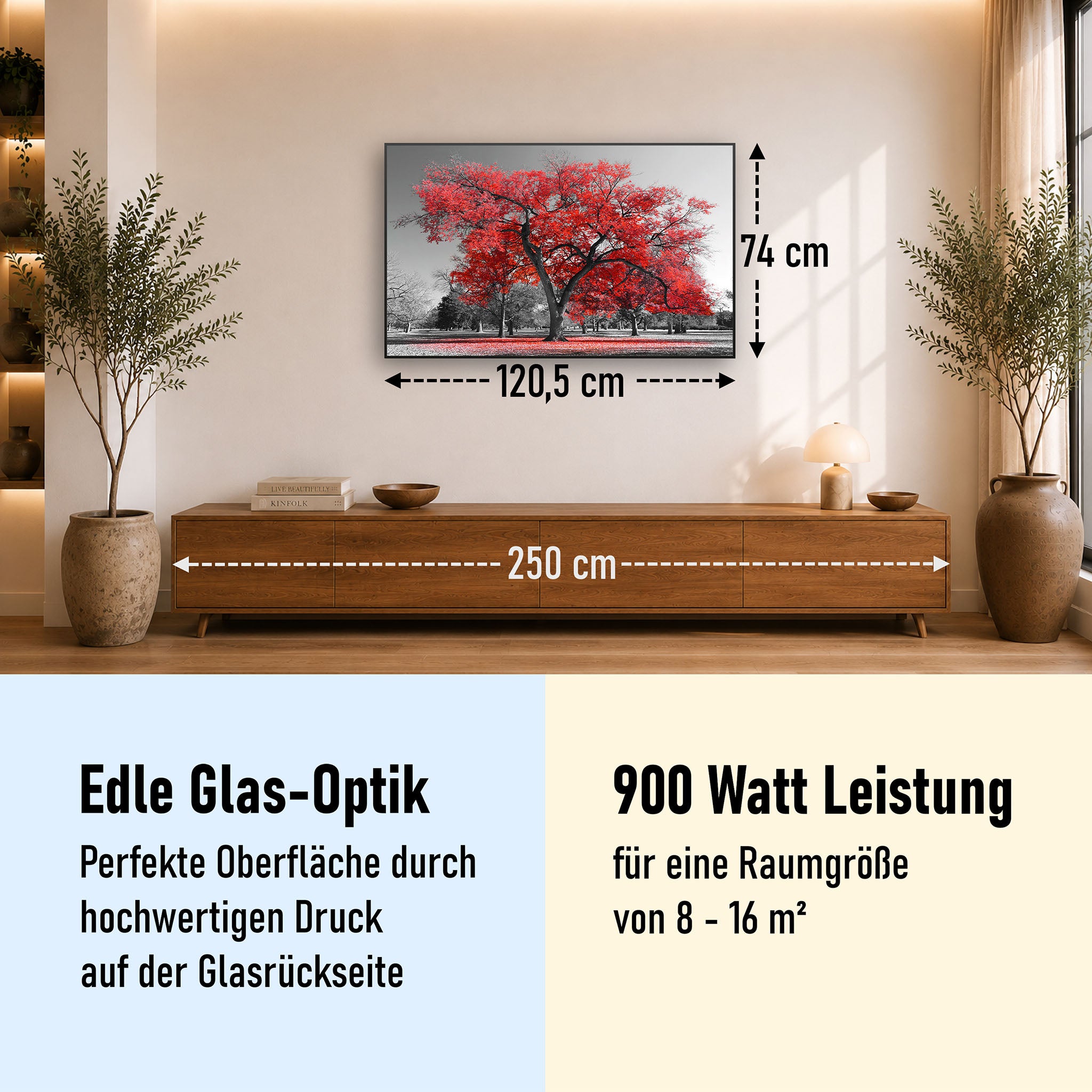 Glas Infrarotheizung 350-1200W Motiv 010 roter Baum