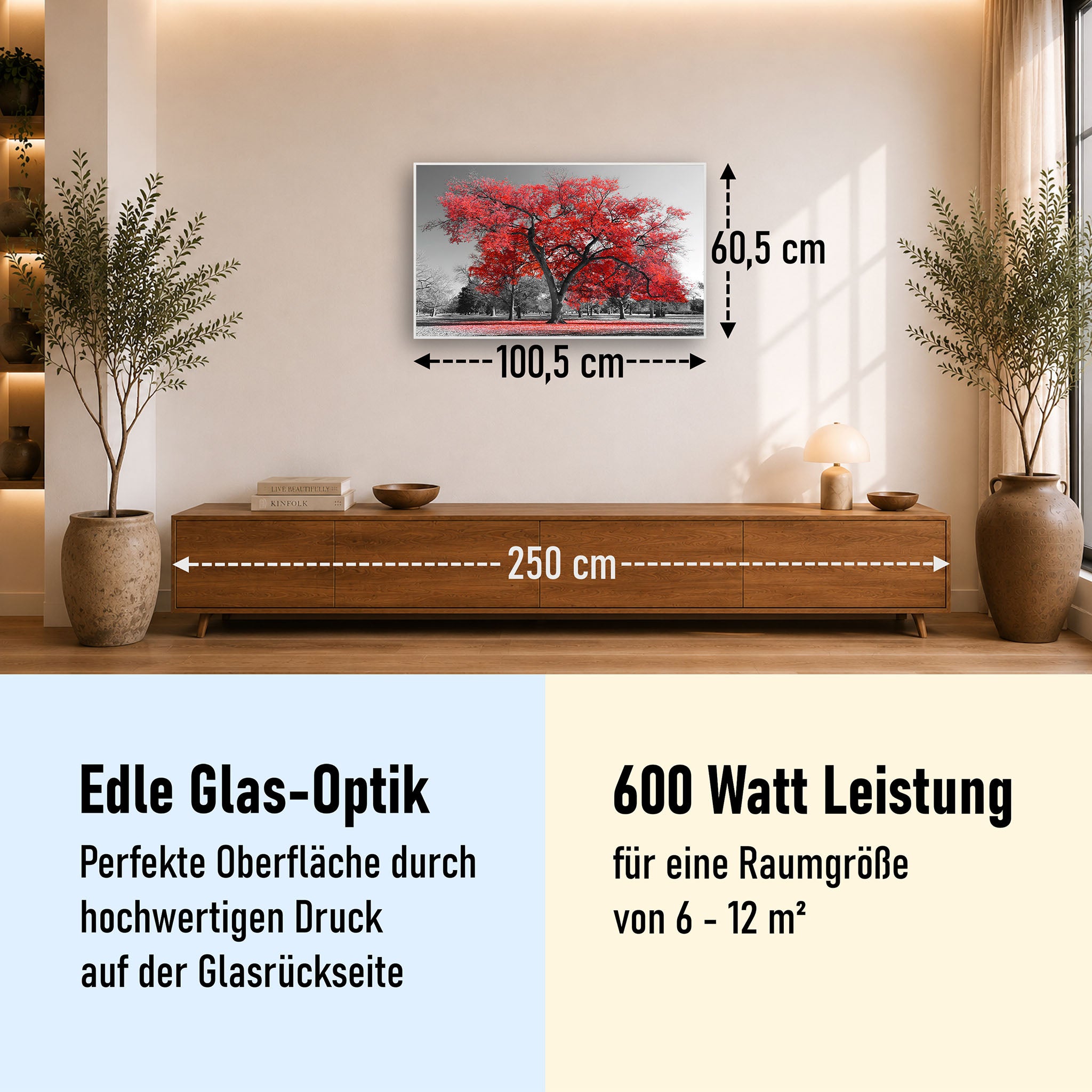 Glas Infrarotheizung 350-1200W Motiv 010 roter Baum