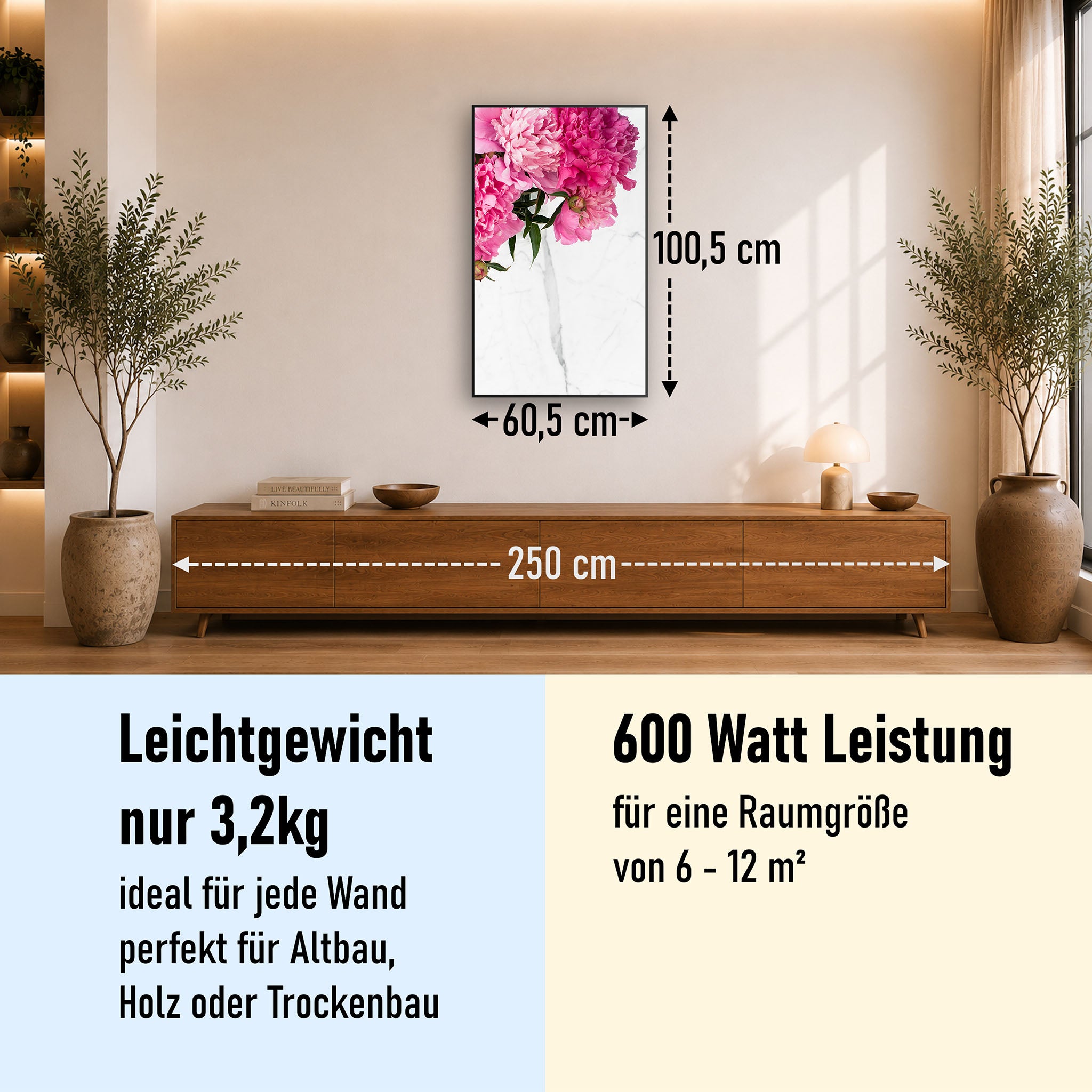 Bild Infrarotheizung 350-1200W Motiv 013H Pfingstrosen