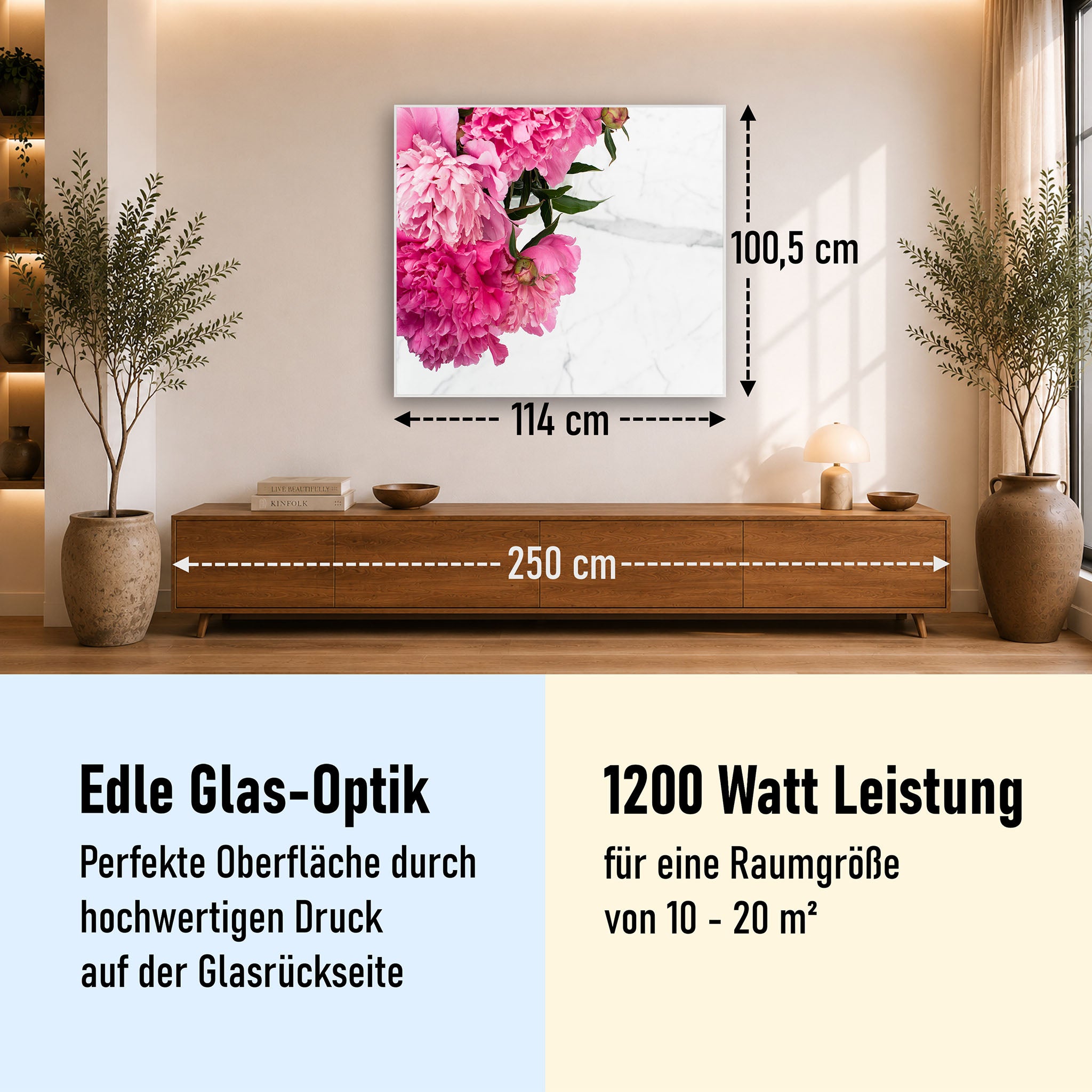 Glas Infrarotheizung 350-1200W Motiv 013 Pfingstrose