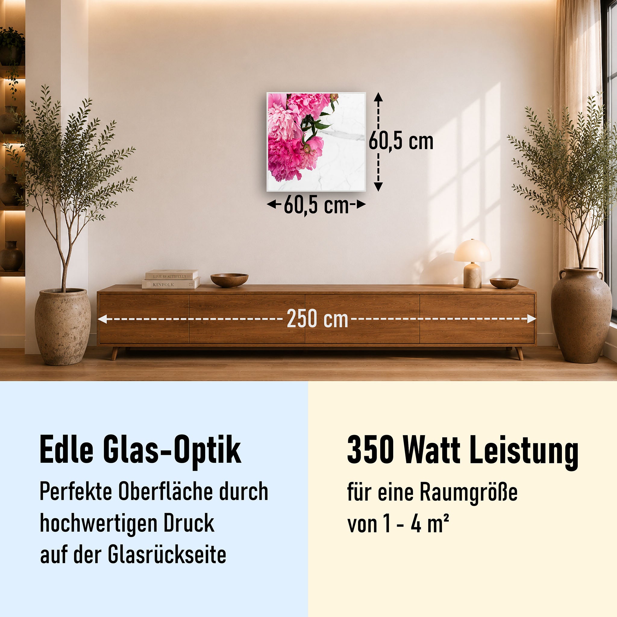 Glas Infrarotheizung 350-1200W Motiv 013 Pfingstrose