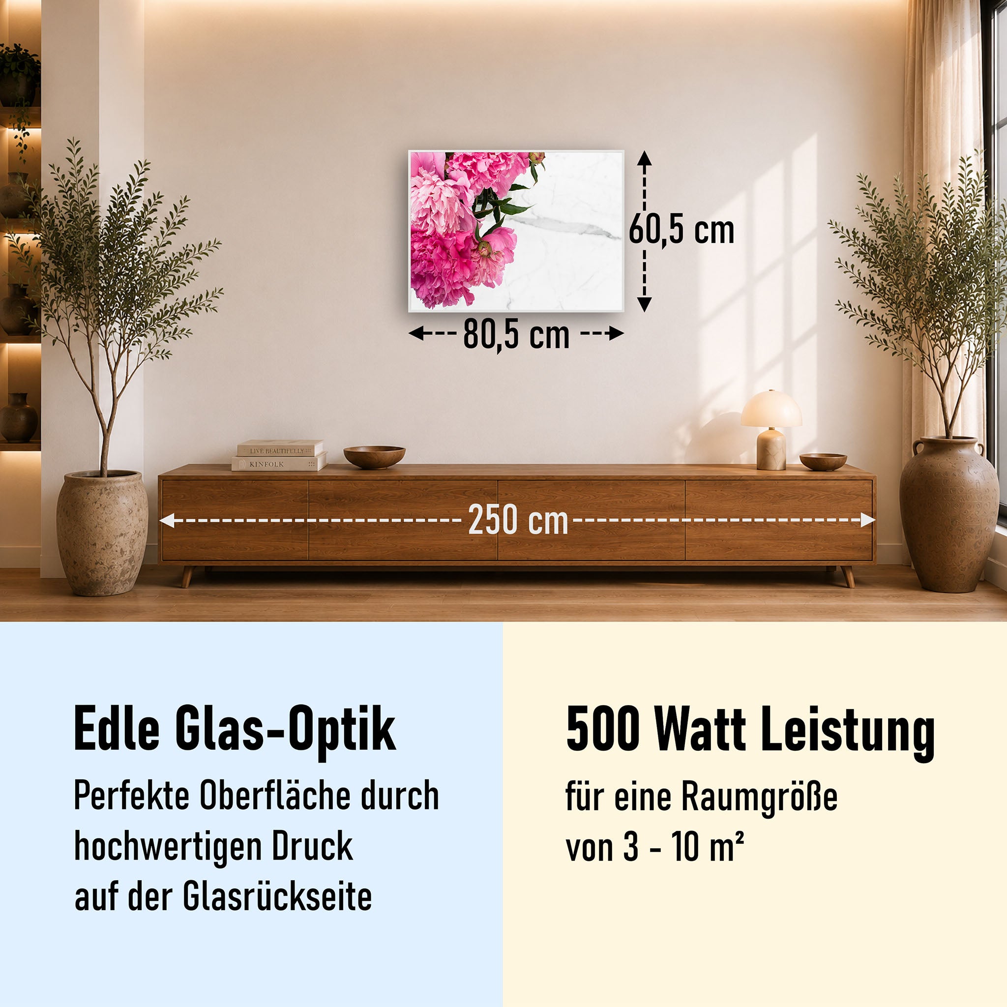 Glas Infrarotheizung 350-1200W Motiv 013 Pfingstrose