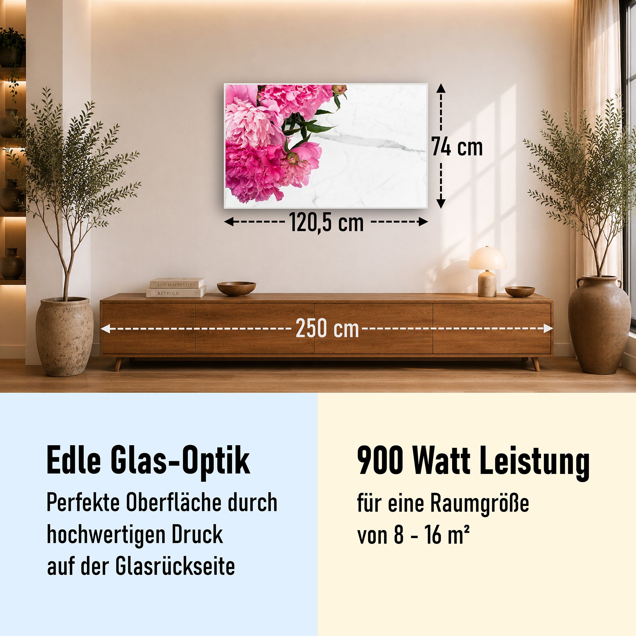 Glas Infrarotheizung 350-1200W Motiv 013 Pfingstrose