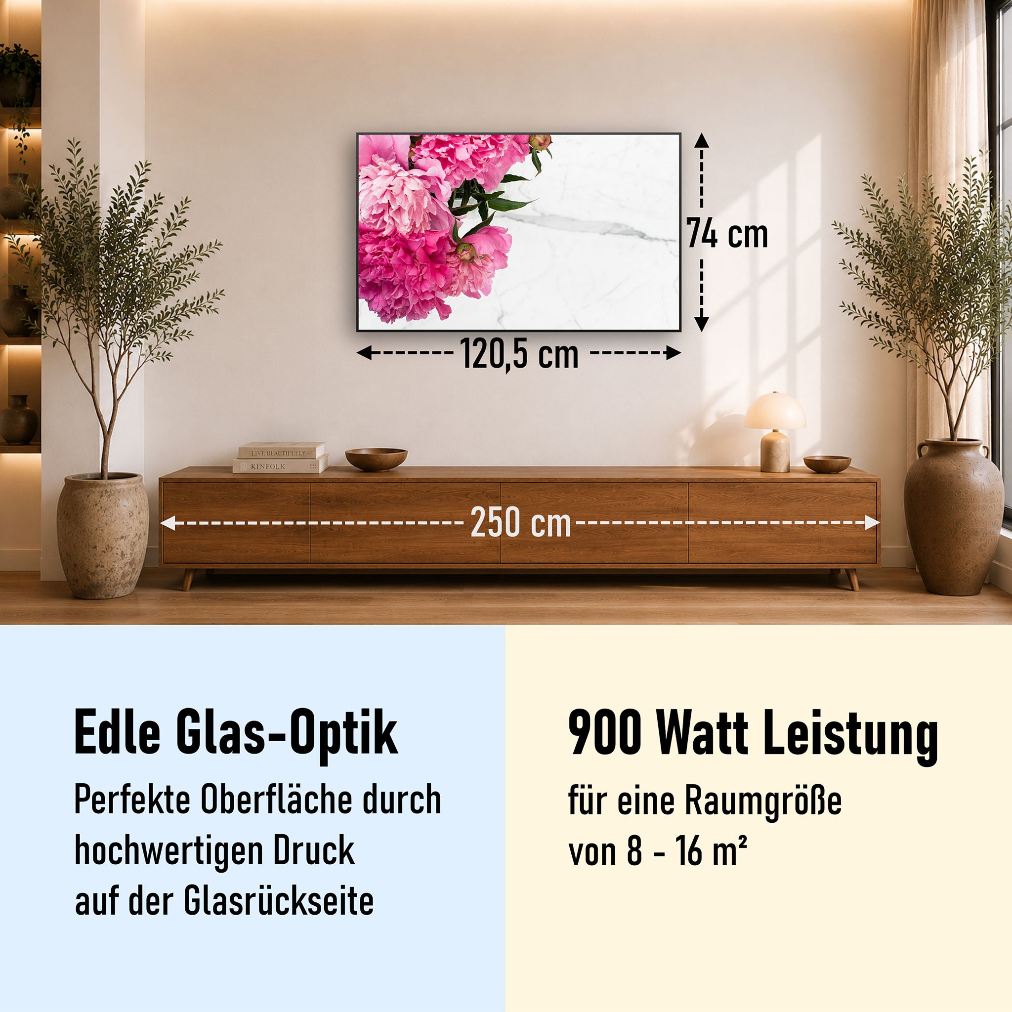 Glas Infrarotheizung 350-1200W Motiv 013 Pfingstrose