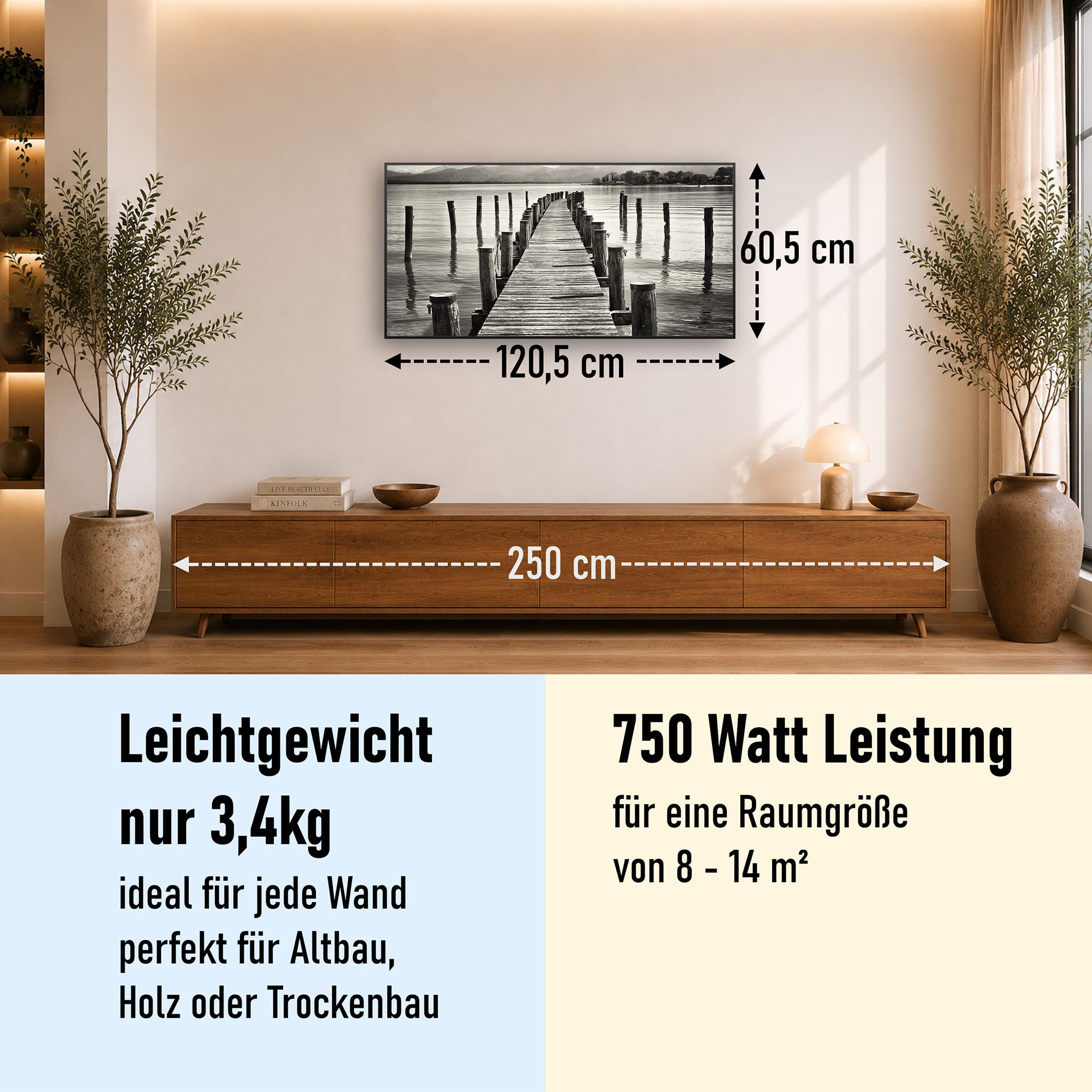 Bild Infrarotheizung 350-1200W Motiv 017 Steg Schwarz Weiß