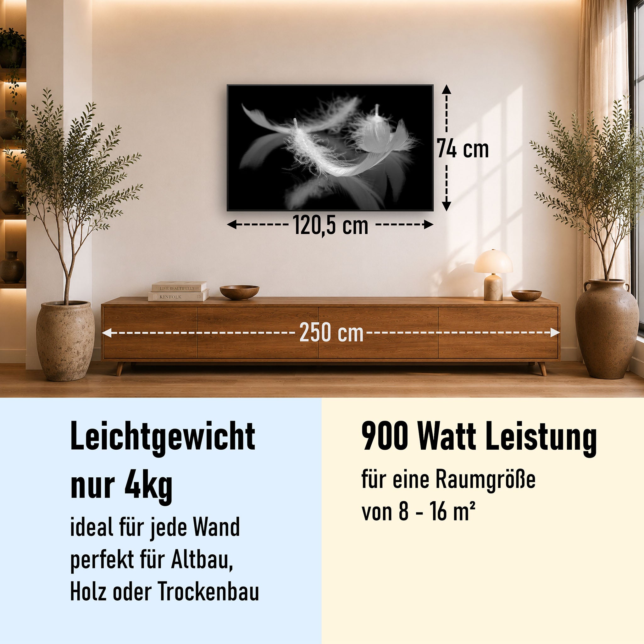 Bild Infrarotheizung 350-1200W Motiv 018 Federn Schwarz Weiß
