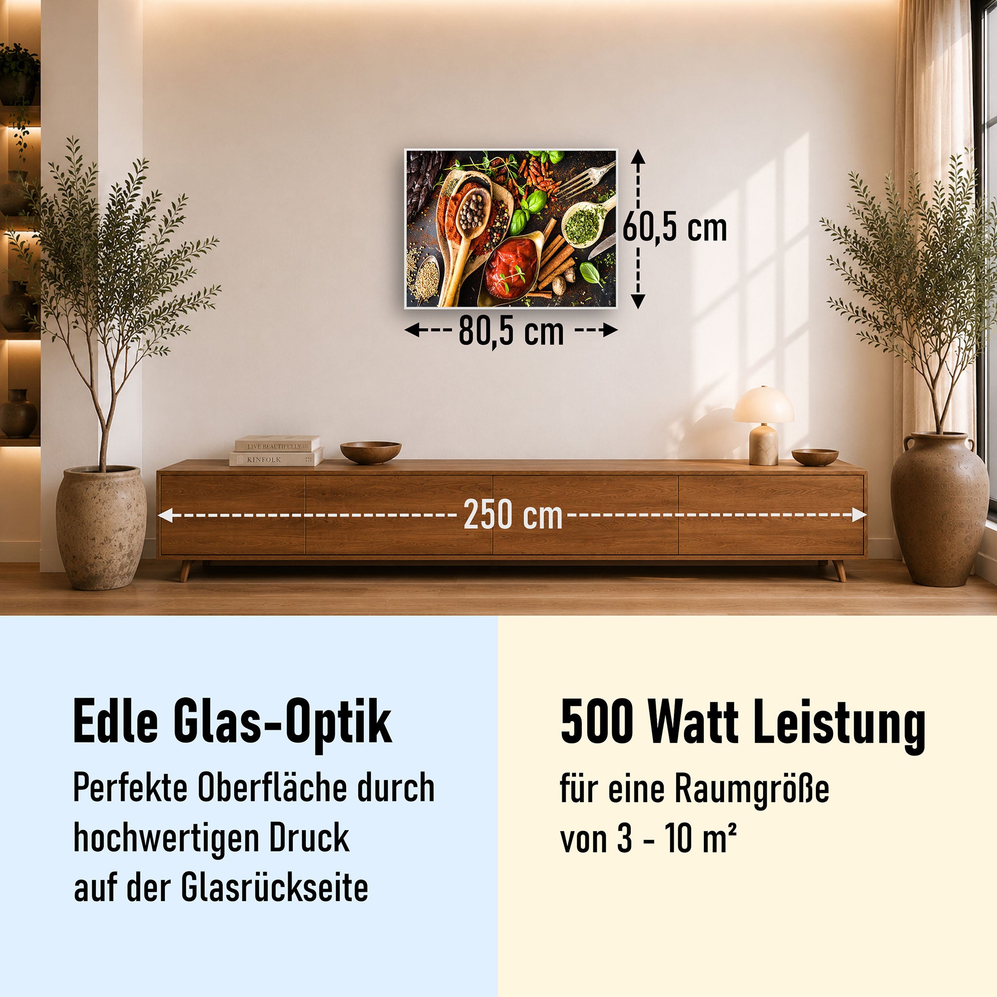 Glas Infrarotheizung 350-1200W Motiv 019 Gewürze