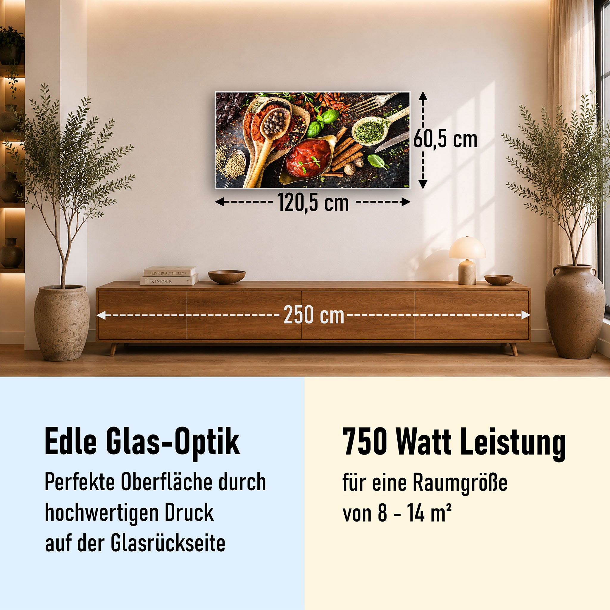 Glas Infrarotheizung 350-1200W Motiv 019 Gewürze