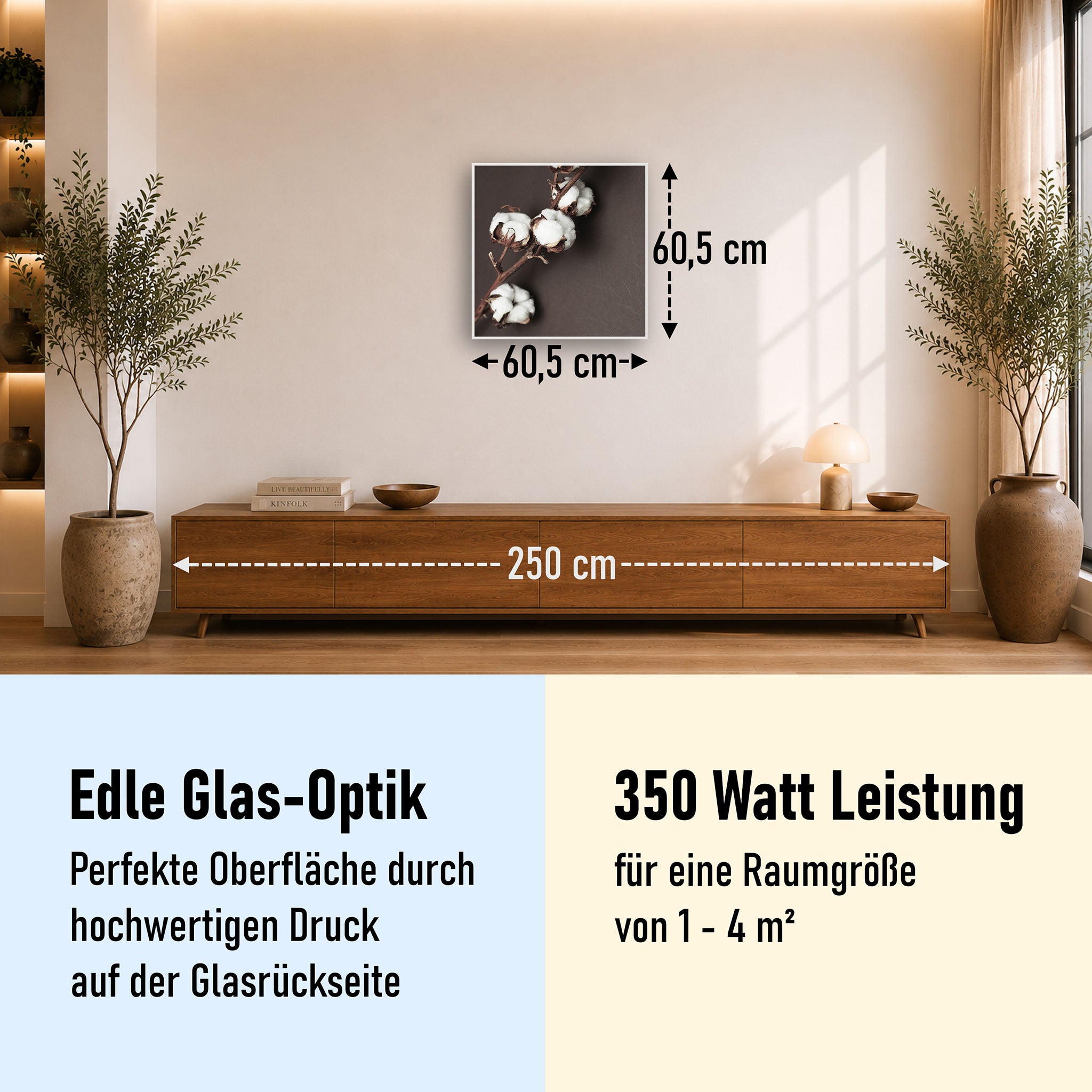 Glas Infrarotheizung 350-1200W Motiv 020H Baumwollpflanze