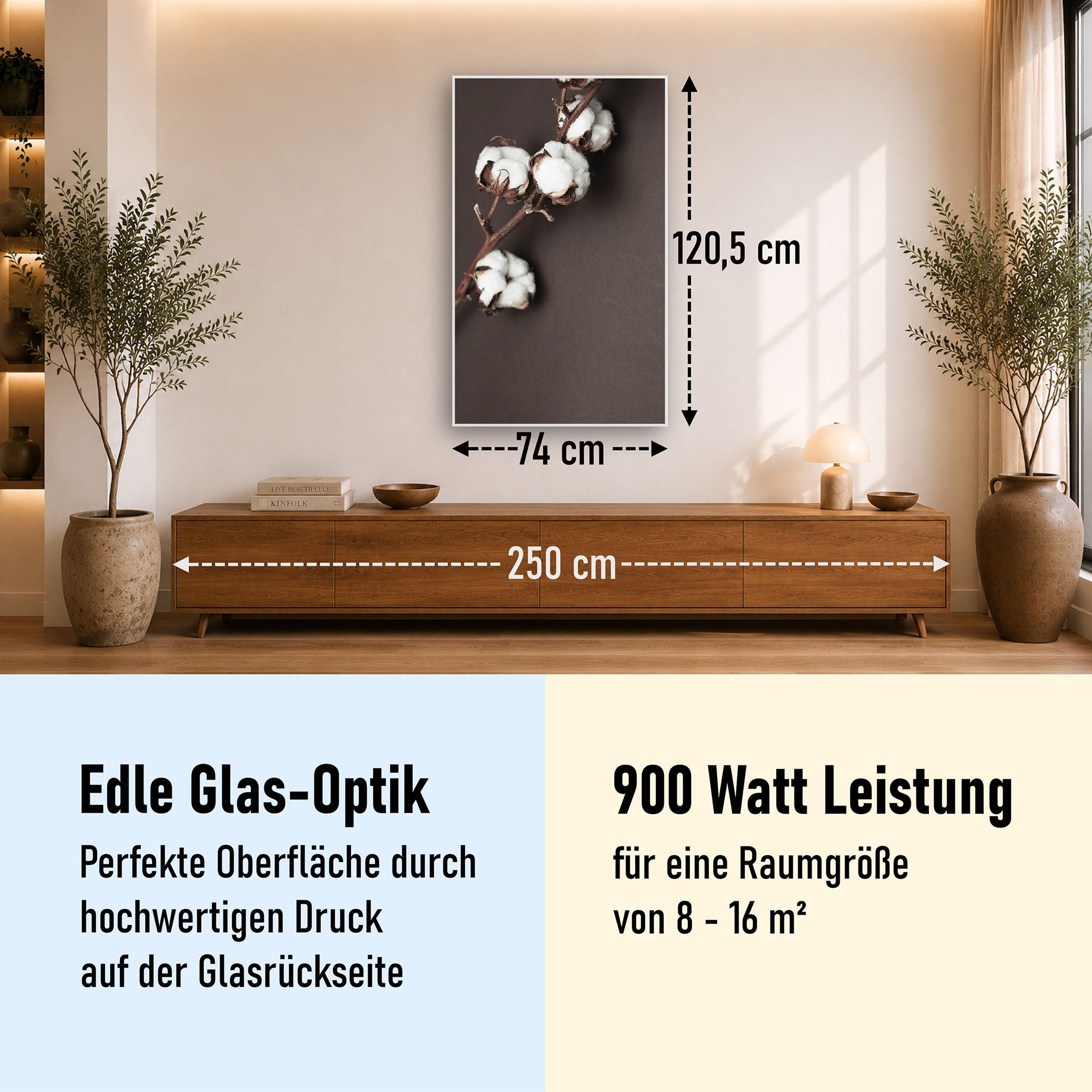 Glas Infrarotheizung 350-1200W Motiv 020H Baumwollpflanze