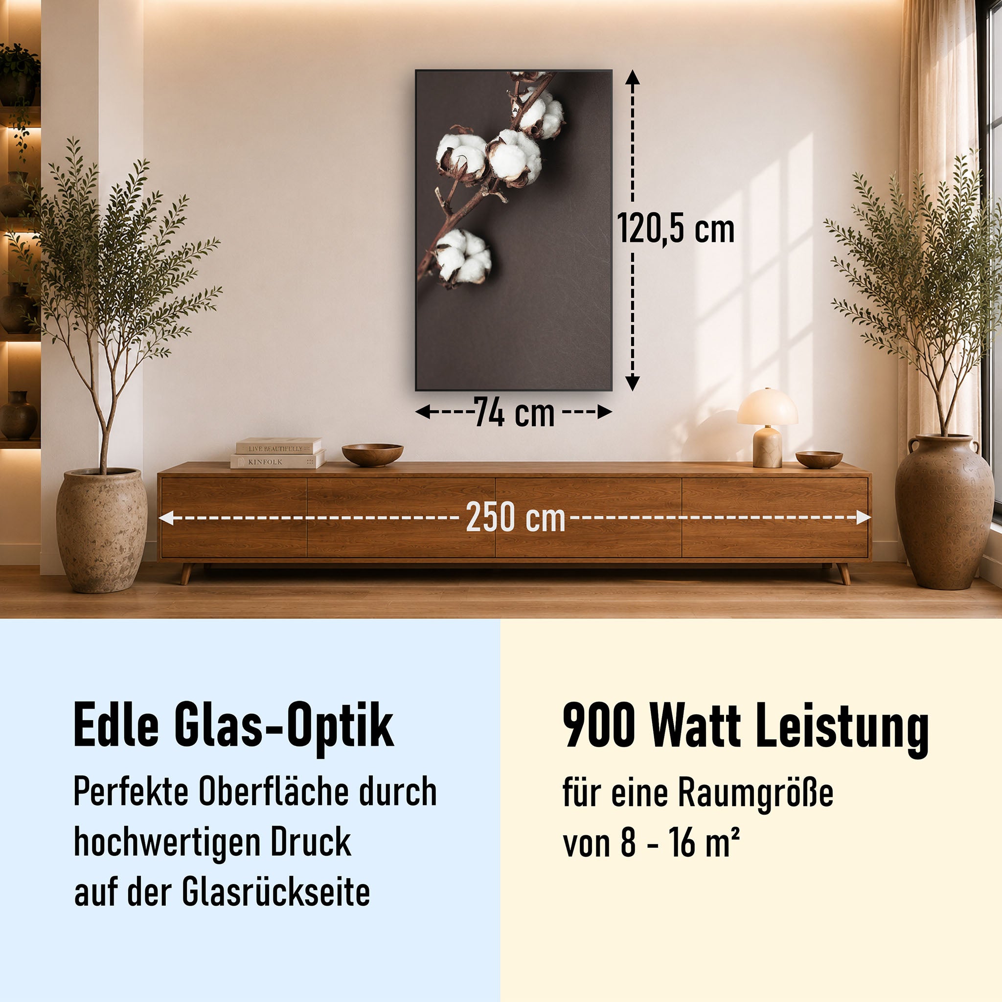 Glas Infrarotheizung 350-1200W Motiv 020H Baumwollpflanze