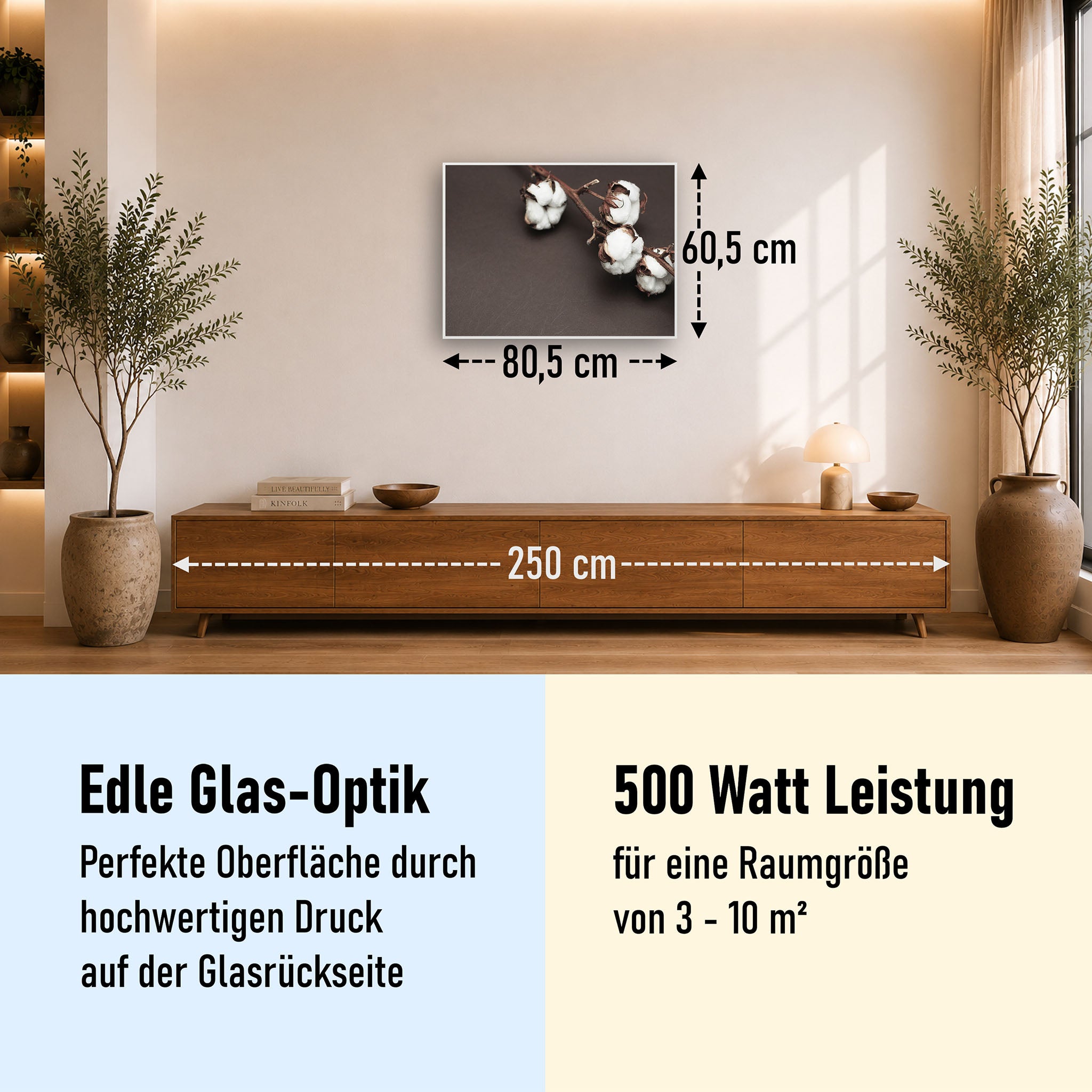 Glas Infrarotheizung 350-1200W Motiv 020 Baumwollpflanze