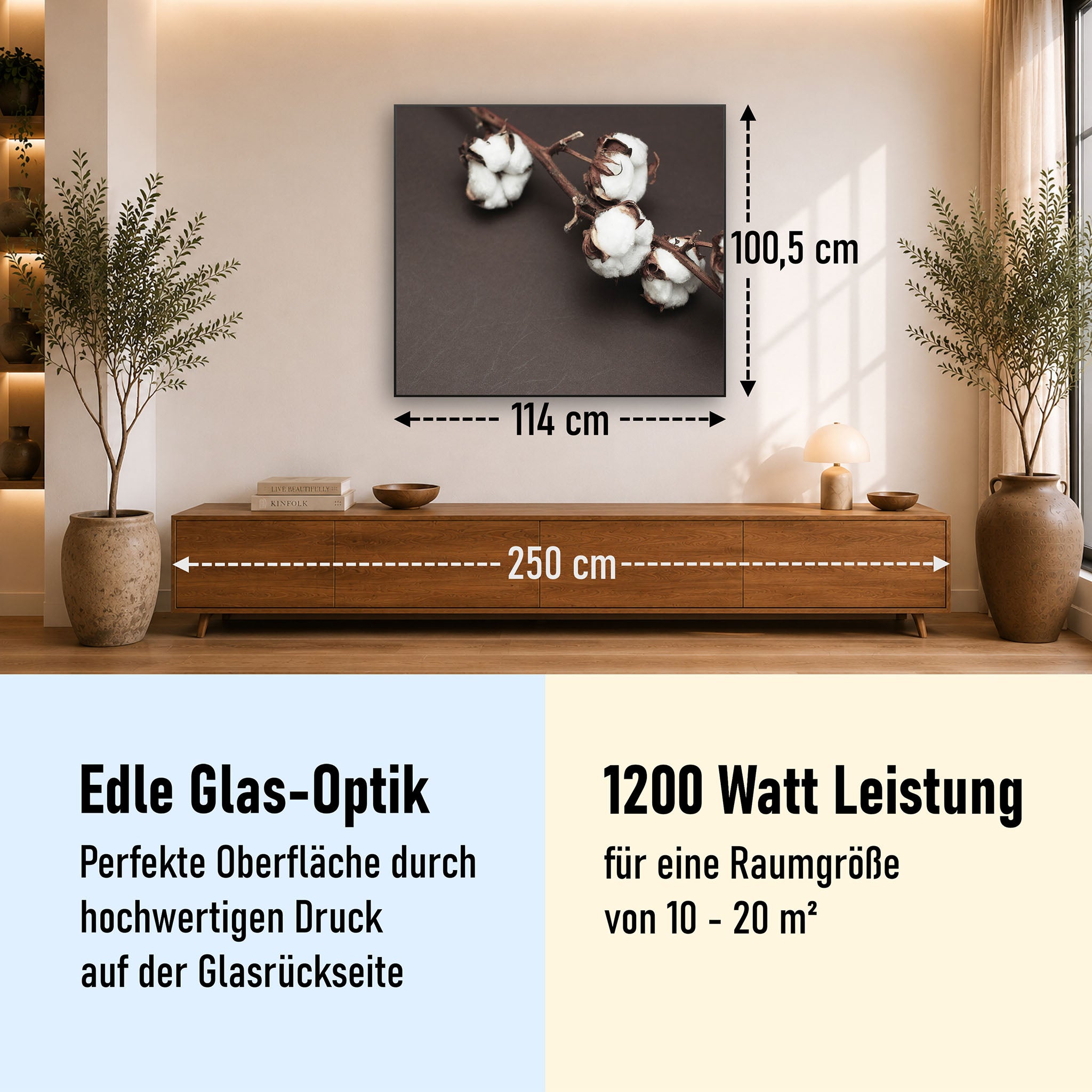 Glas Infrarotheizung 350-1200W Motiv 020 Baumwollpflanze
