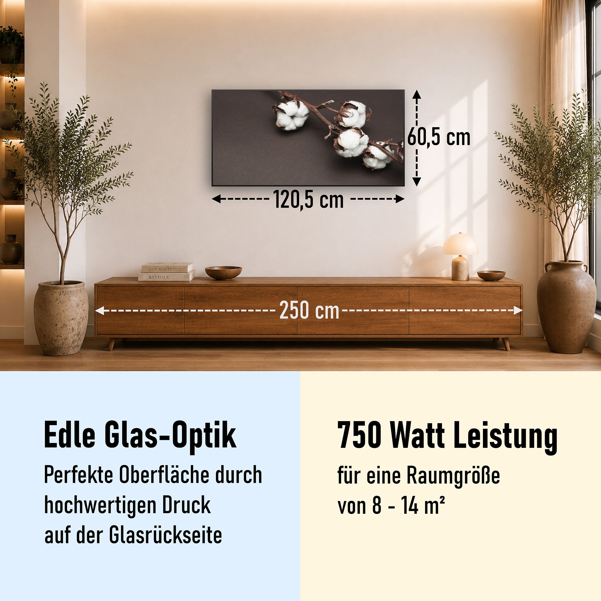 Glas Infrarotheizung 350-1200W Motiv 020 Baumwollpflanze