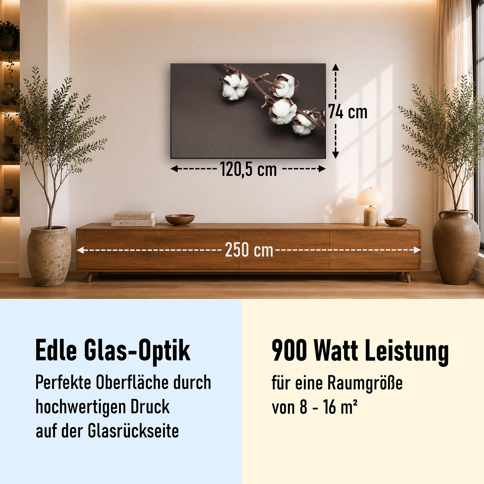 Glas Infrarotheizung 350-1200W Motiv 020 Baumwollpflanze