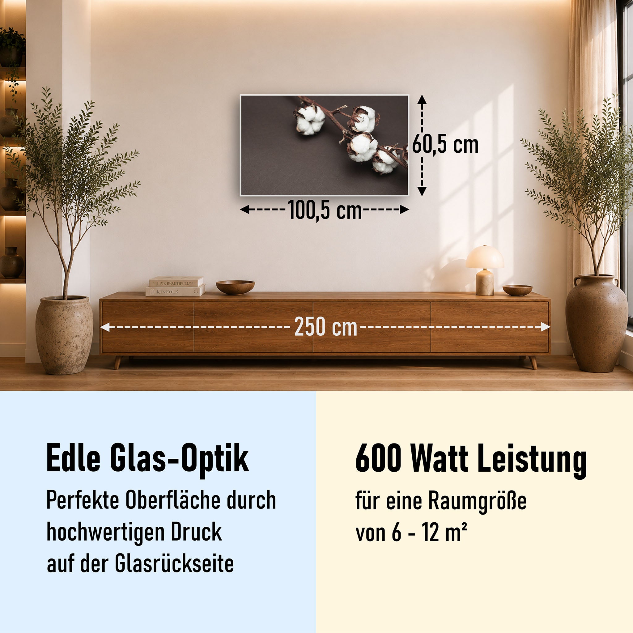 Glas Infrarotheizung 350-1200W Motiv 020 Baumwollpflanze