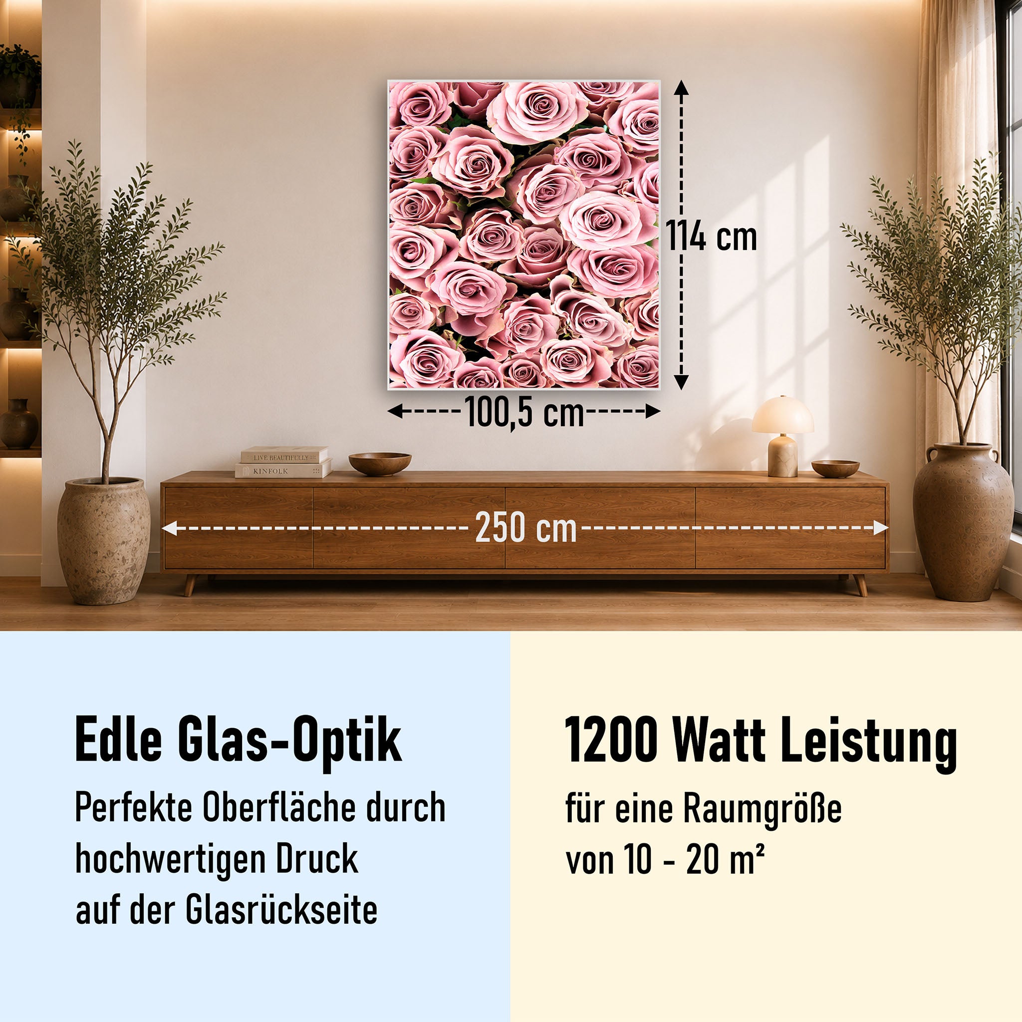 Glas Infrarotheizung 350-1200W Motiv 021H Rosenstrauß