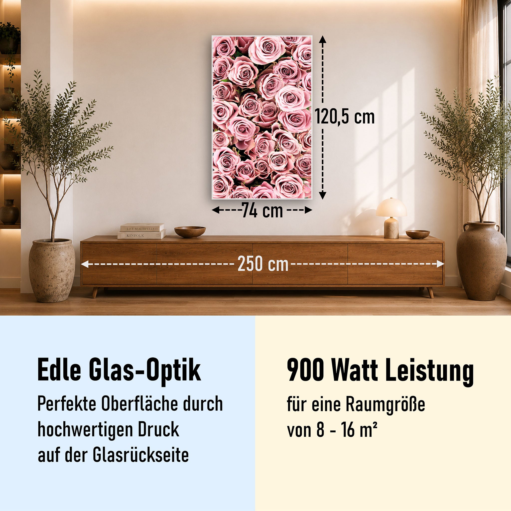 Glas Infrarotheizung 350-1200W Motiv 021H Rosenstrauß