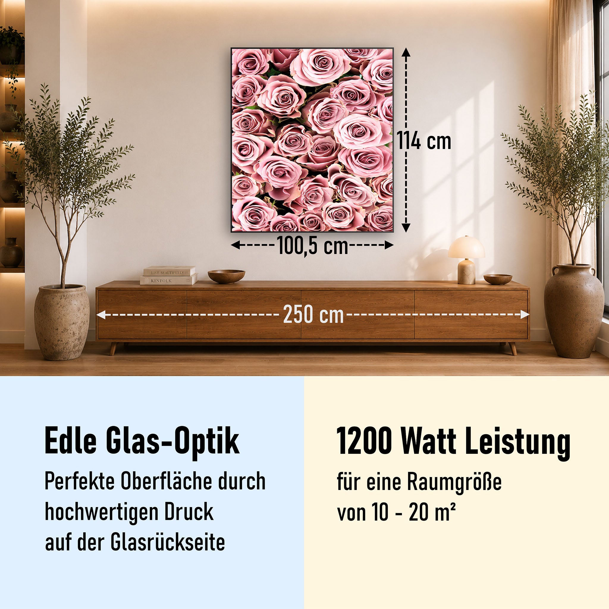 Glas Infrarotheizung 350-1200W Motiv 021H Rosenstrauß
