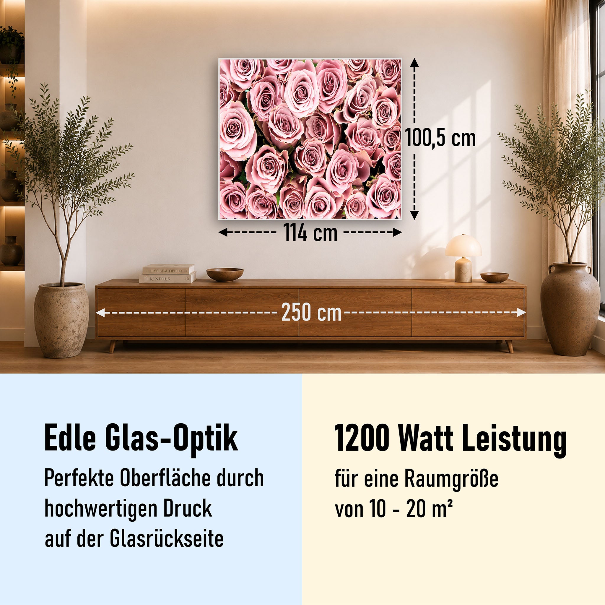 Glas Infrarotheizung 350-1200W Motiv 021 Rosenstrauß