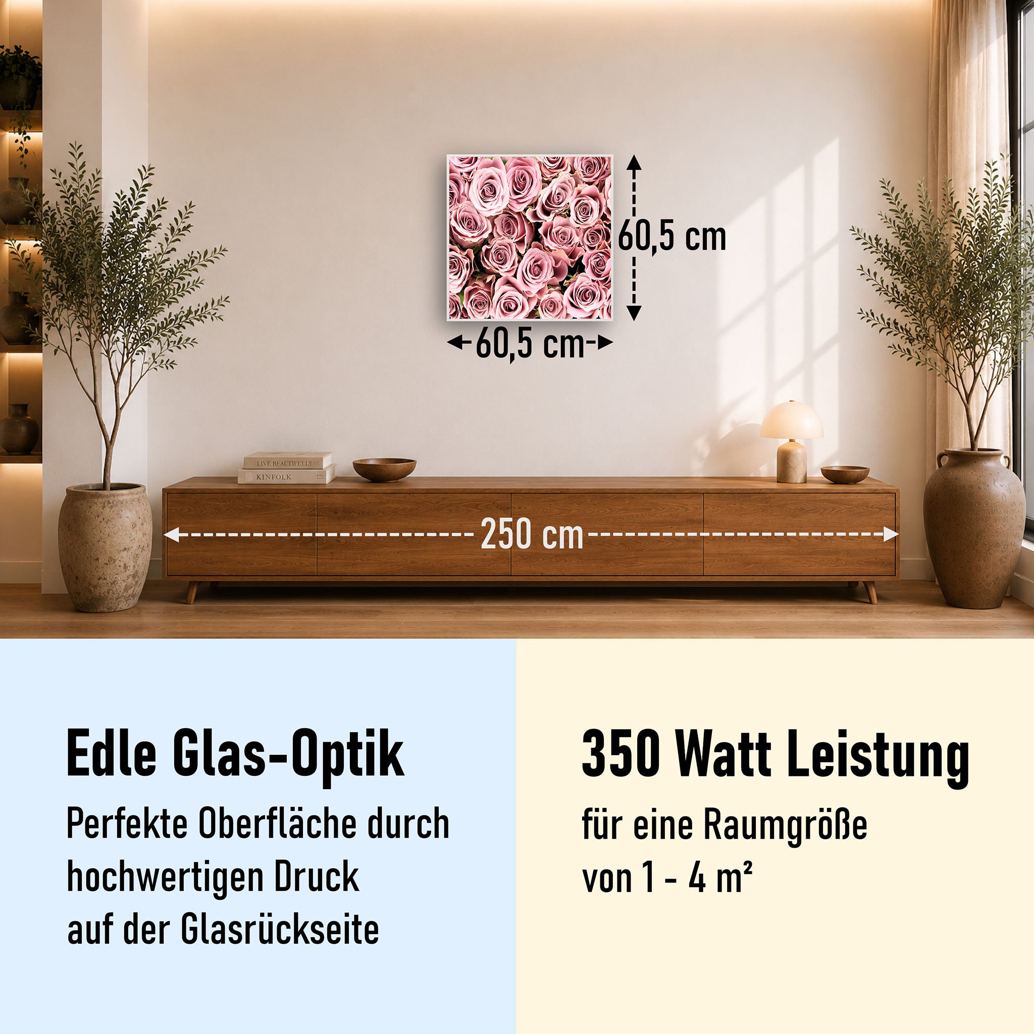 Glas Infrarotheizung 350-1200W Motiv 021 Rosenstrauß